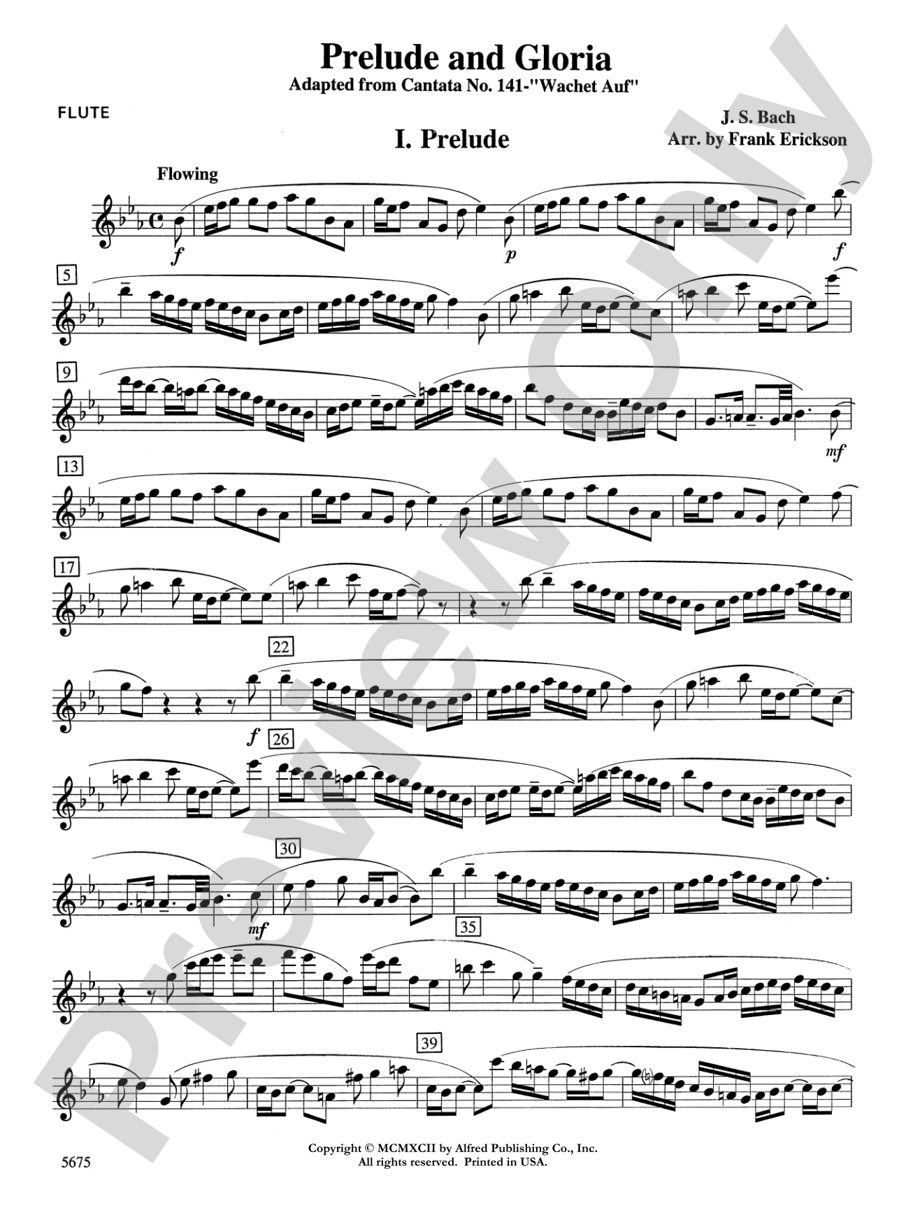 Prelude and Gloria (Adapted from Cantata No. 141 -- "Wachet Auf"): Flute