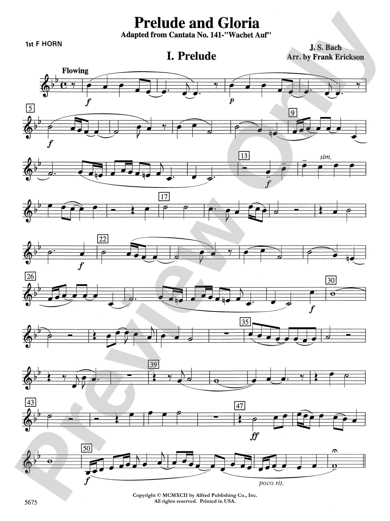 Prelude and Gloria (Adapted from Cantata No. 141 -- "Wachet Auf"): 1st F Horn