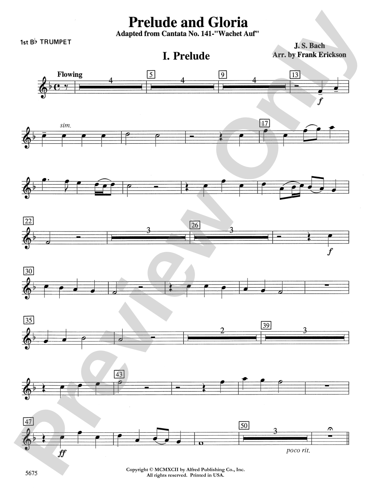 Prelude and Gloria (Adapted from Cantata No. 141 -- "Wachet Auf"): 1st B-flat Trumpet