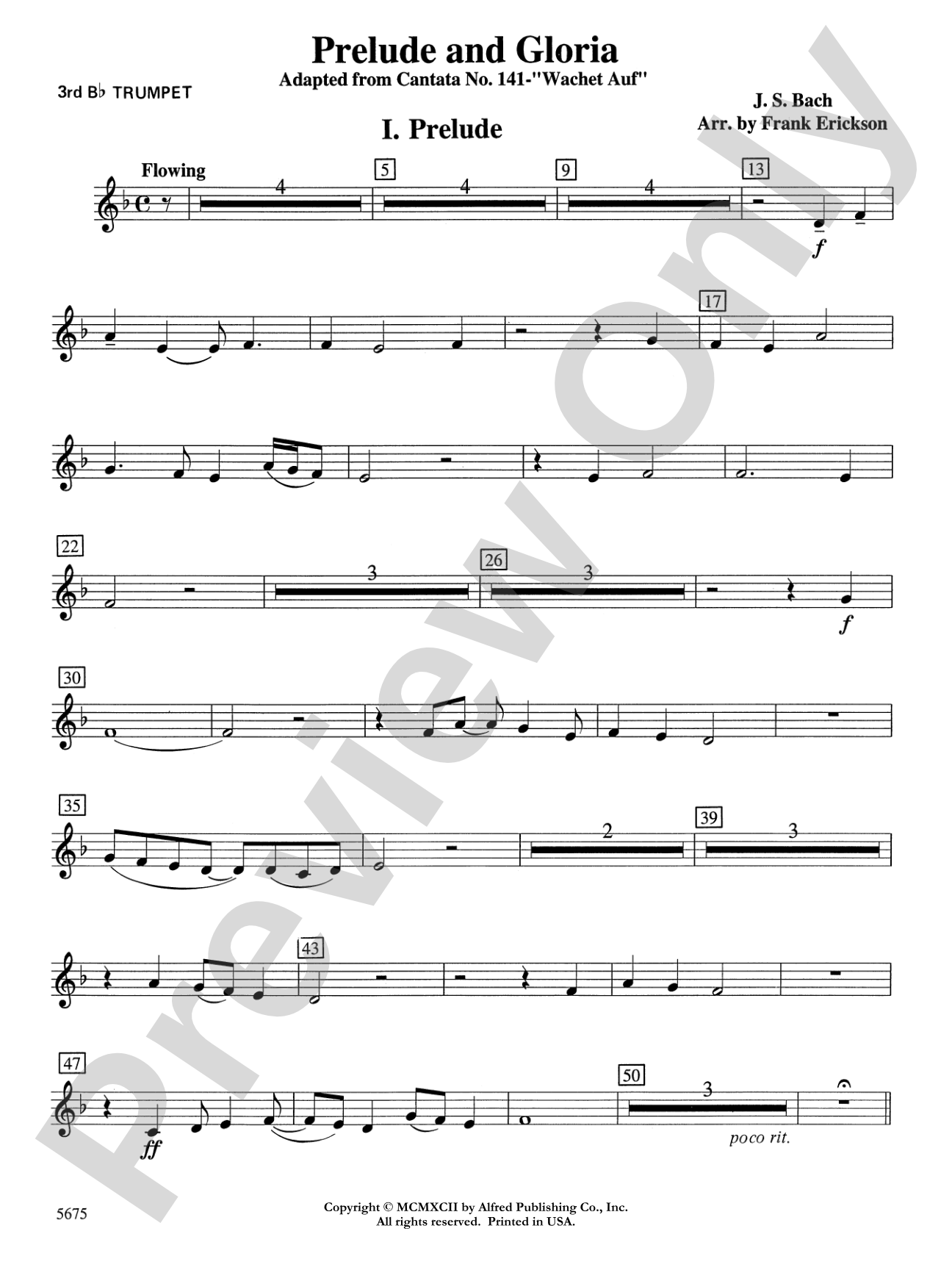 Prelude and Gloria (Adapted from Cantata No. 141 -- "Wachet Auf"): 3rd B-flat Trumpet