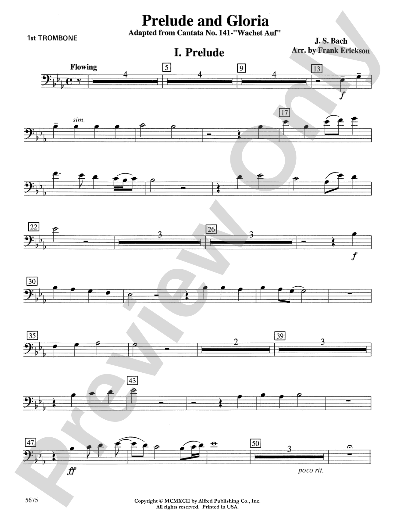Prelude and Gloria (Adapted from Cantata No. 141 -- "Wachet Auf"): 1st Trombone