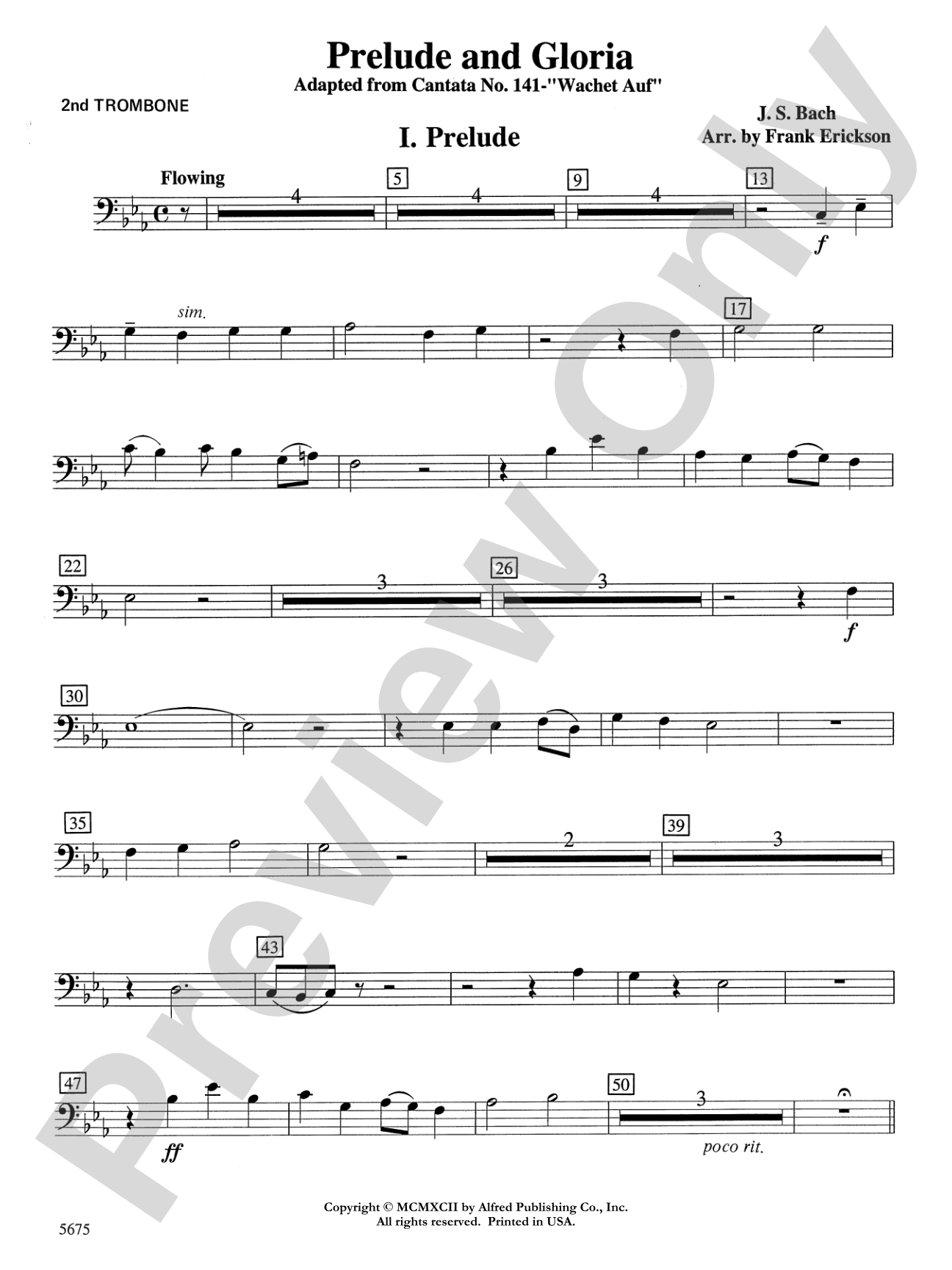 Prelude and Gloria (Adapted from Cantata No. 141 -- "Wachet Auf"): 2nd Trombone