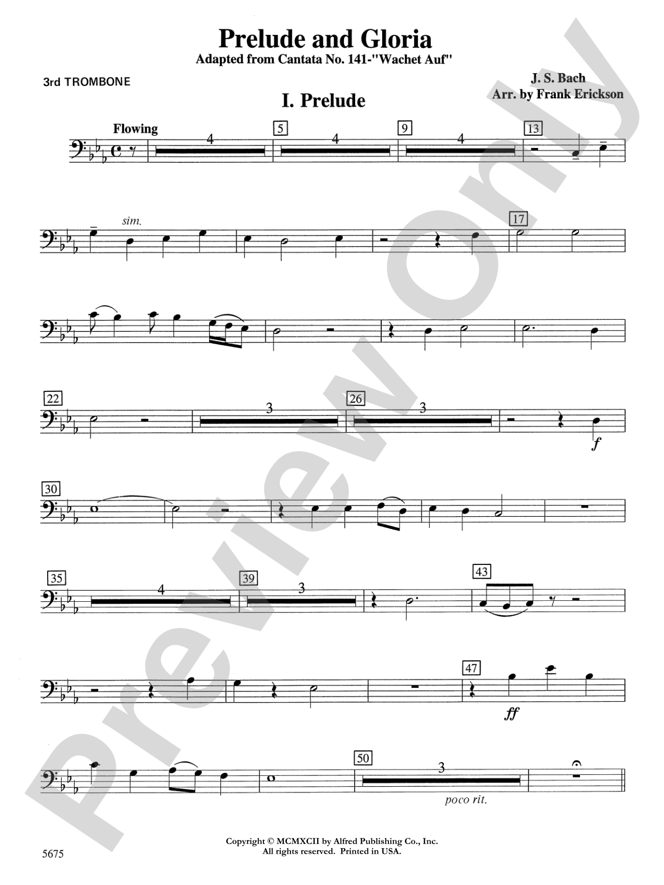 Prelude and Gloria (Adapted from Cantata No. 141 -- "Wachet Auf"): 3rd Trombone