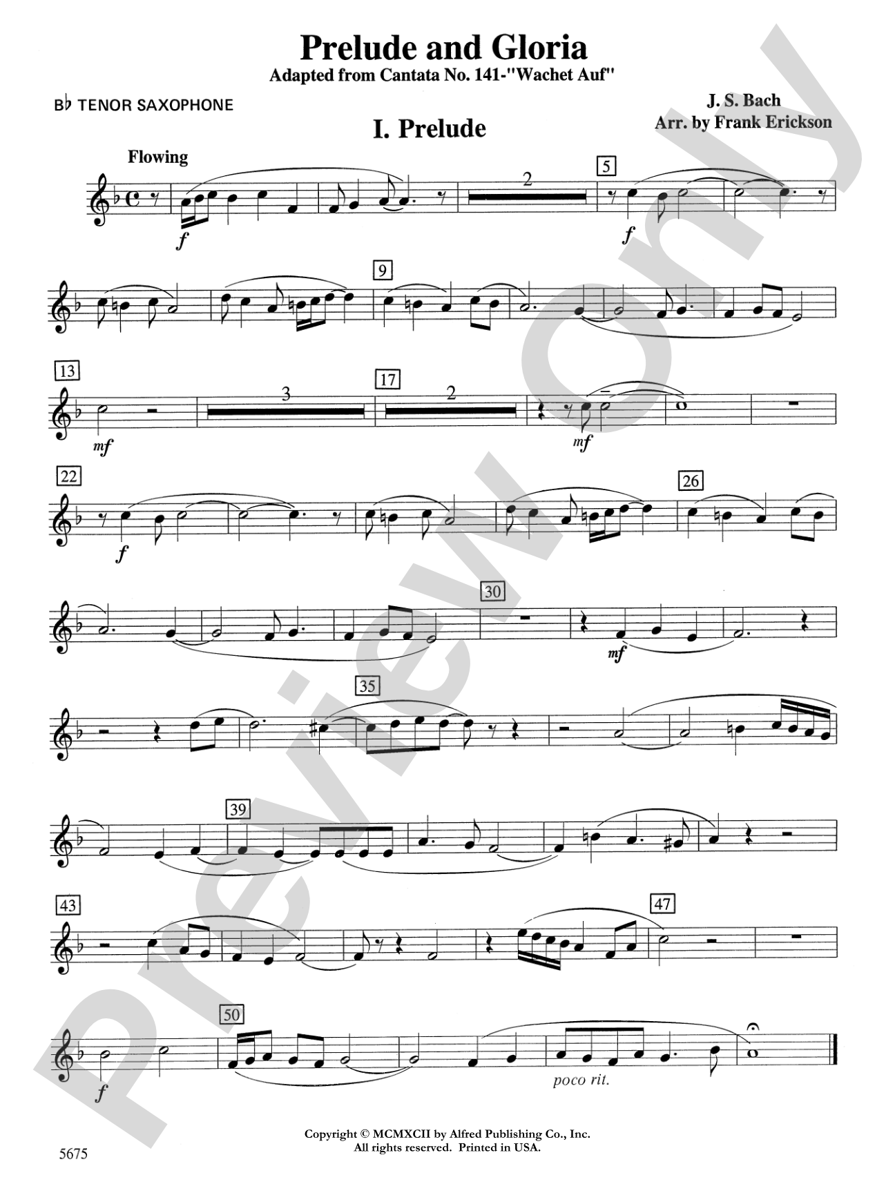 Prelude and Gloria (Adapted from Cantata No. 141 -- "Wachet Auf"): B-flat Tenor Saxophone