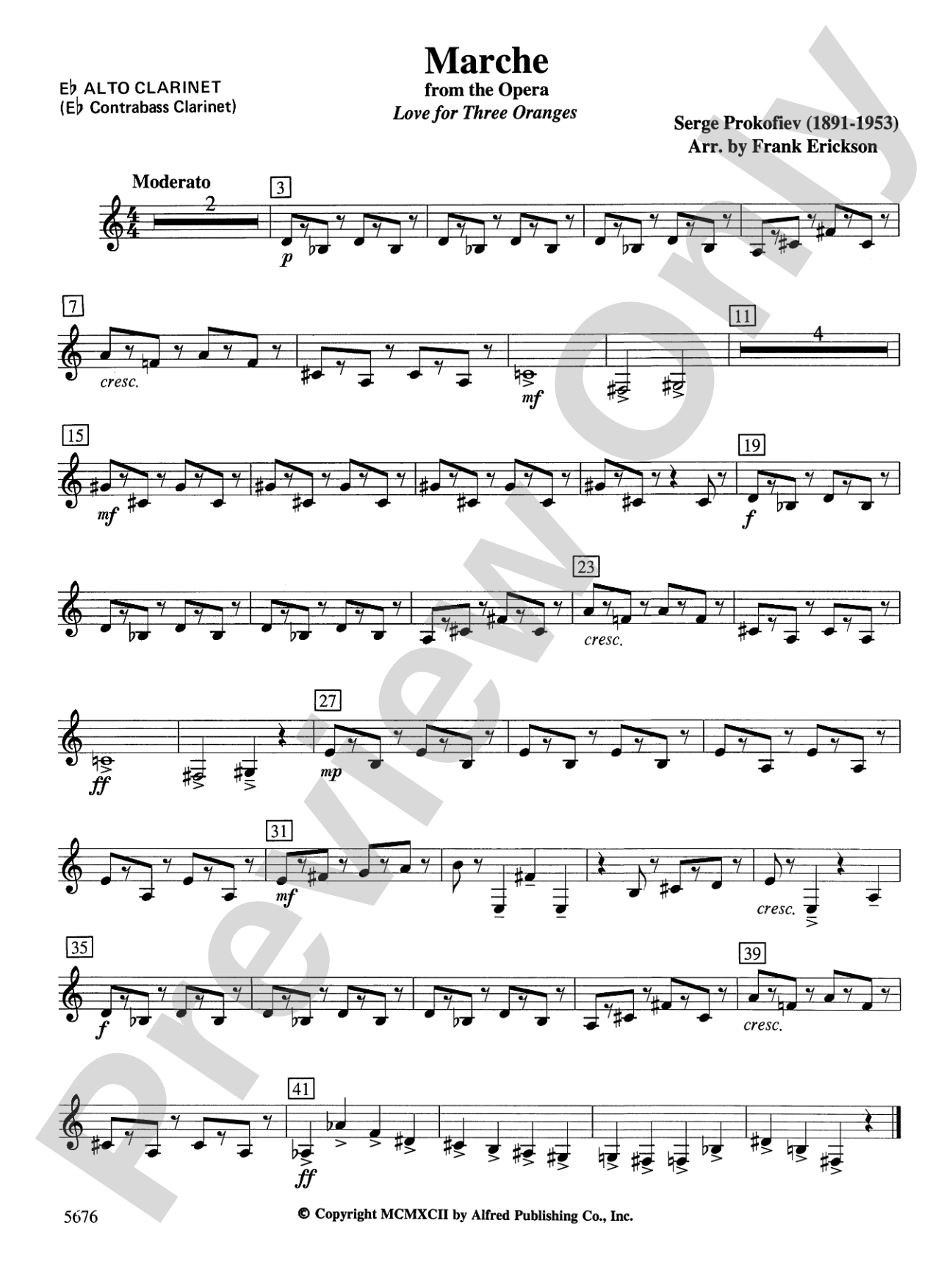 March from the Opera Love for 3 Oranges: E-flat Alto Clarinet