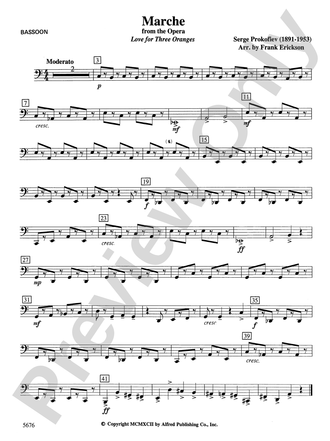 March from the Opera Love for 3 Oranges: Bassoon