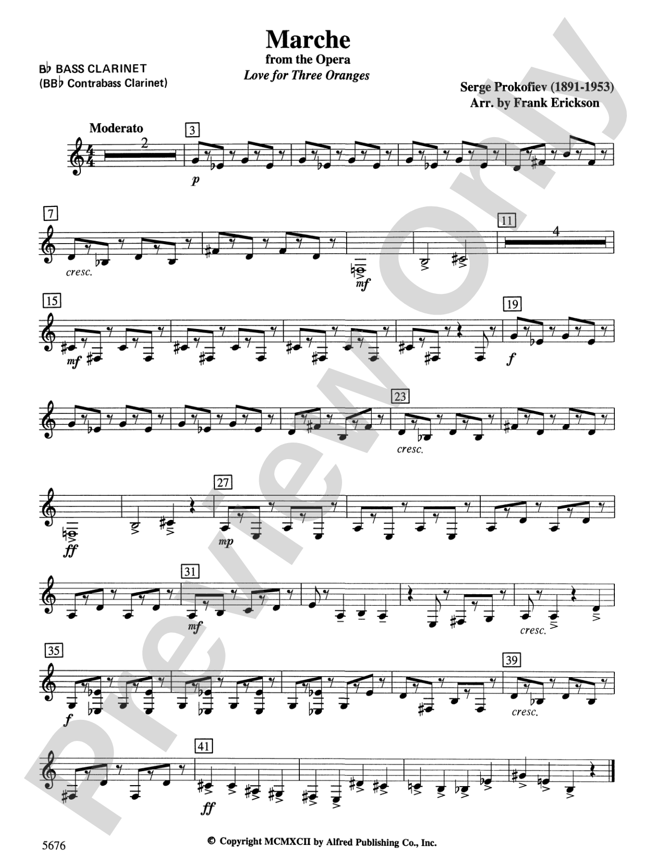March from the Opera Love for 3 Oranges: B-flat Bass Clarinet