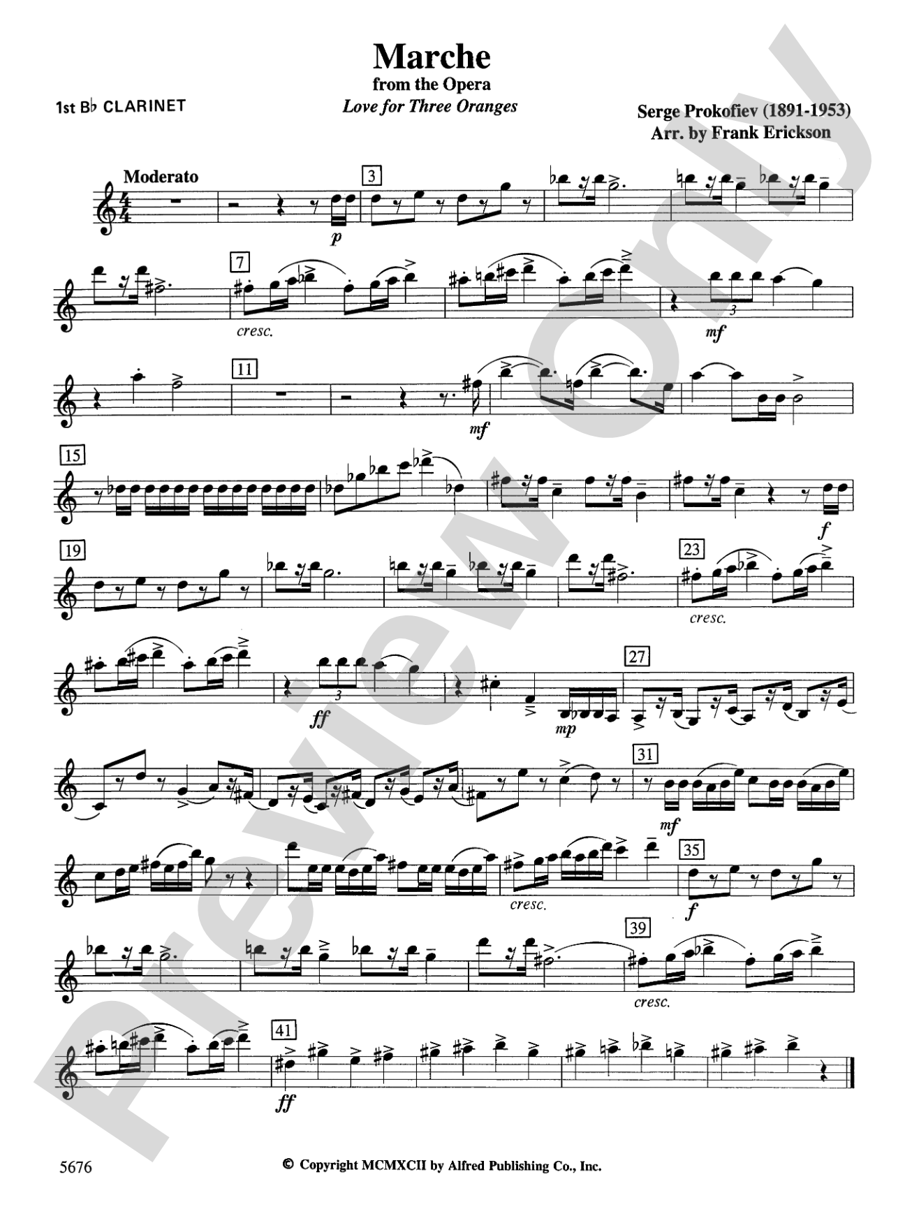 March from the Opera Love for 3 Oranges: 1st B-flat Clarinet