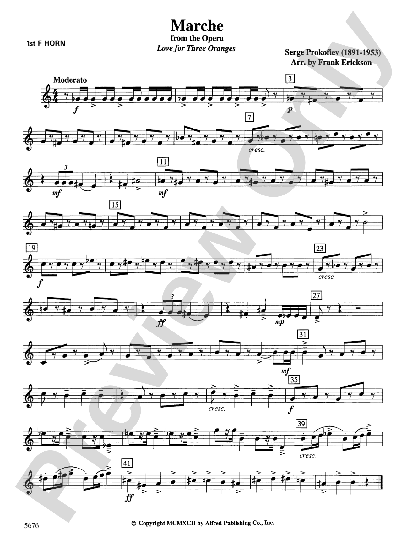 March from the Opera Love for 3 Oranges: 1st F Horn