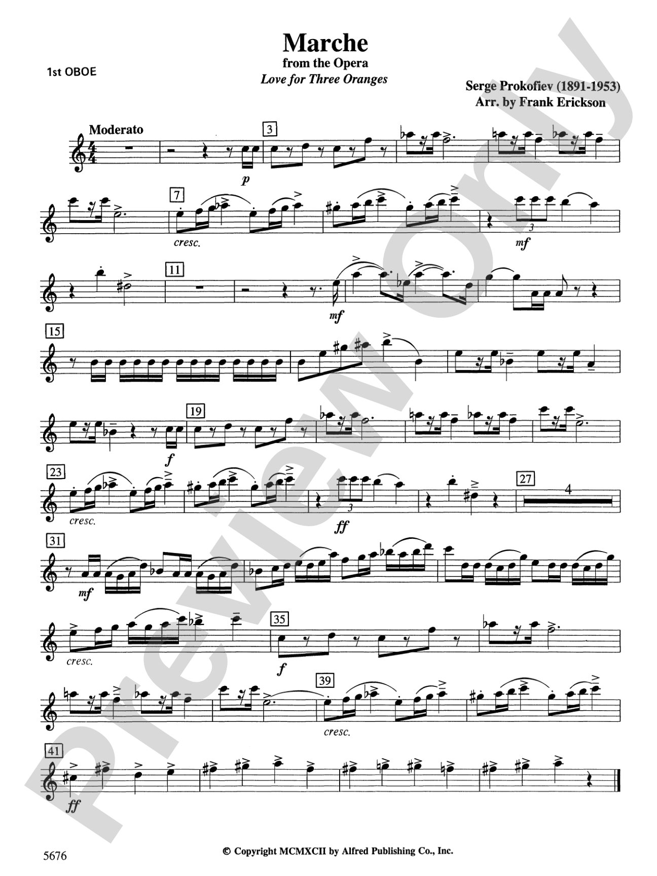 March from the Opera Love for 3 Oranges: Oboe