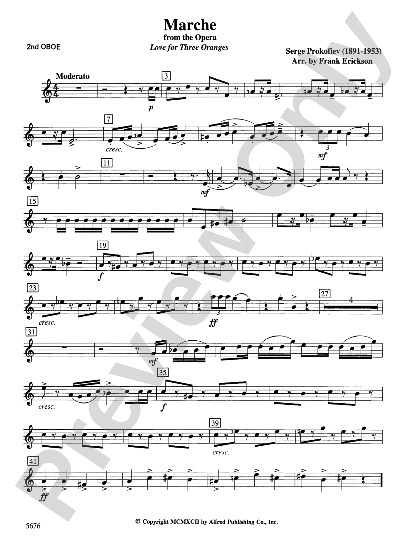 March from the Opera Love for 3 Oranges: 2nd Oboe