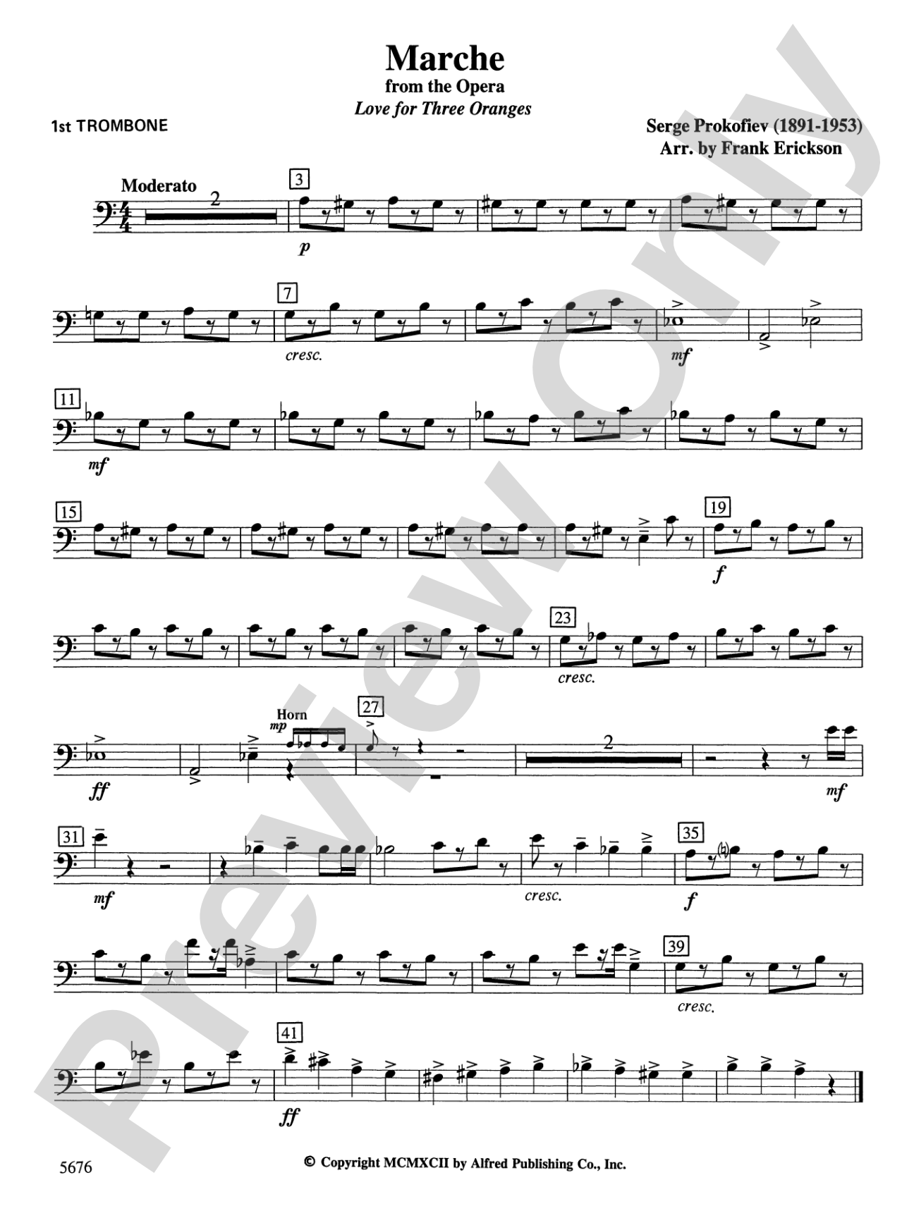 March from the Opera Love for 3 Oranges: 1st Trombone