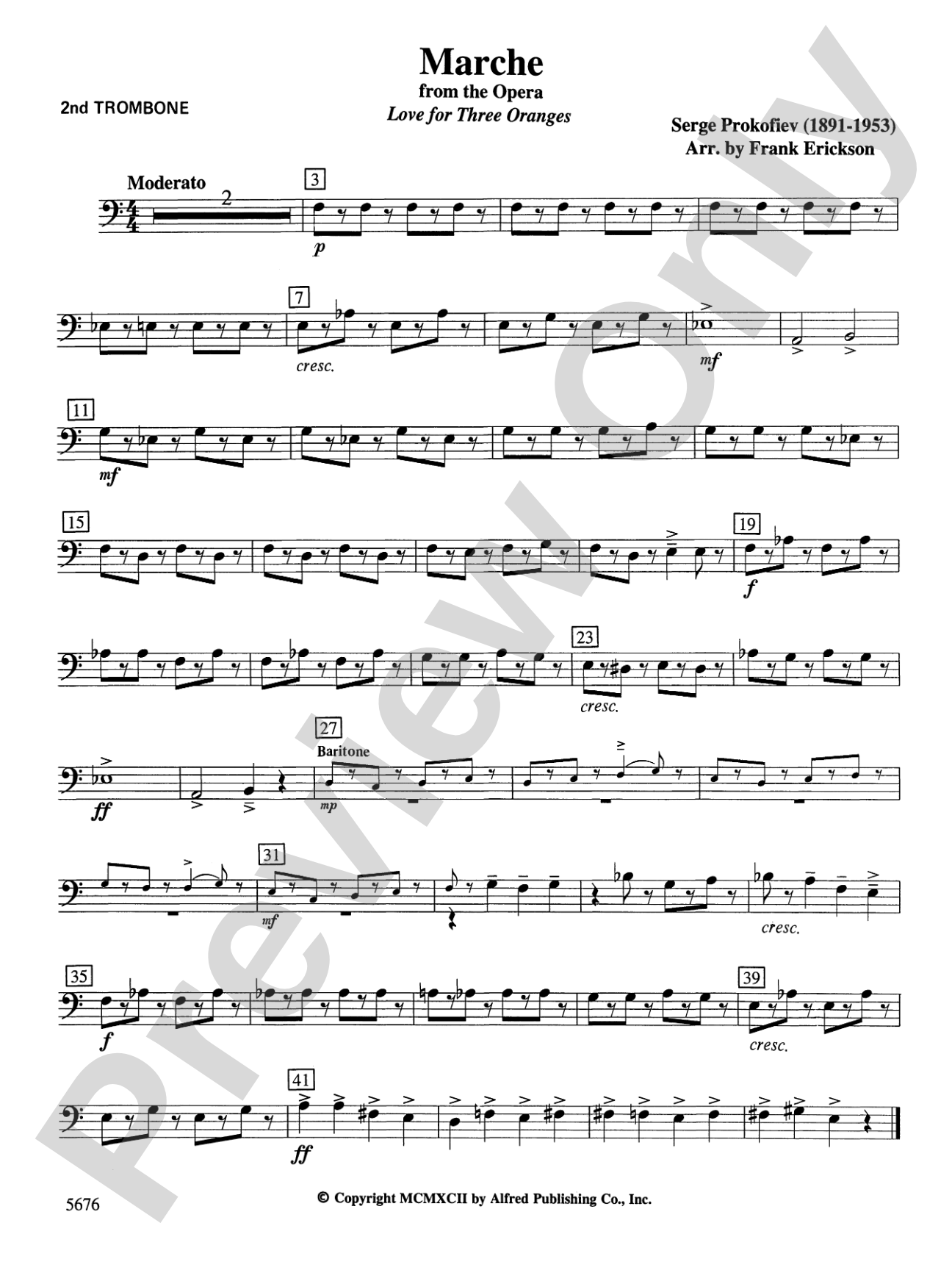 March from the Opera Love for 3 Oranges: 2nd Trombone