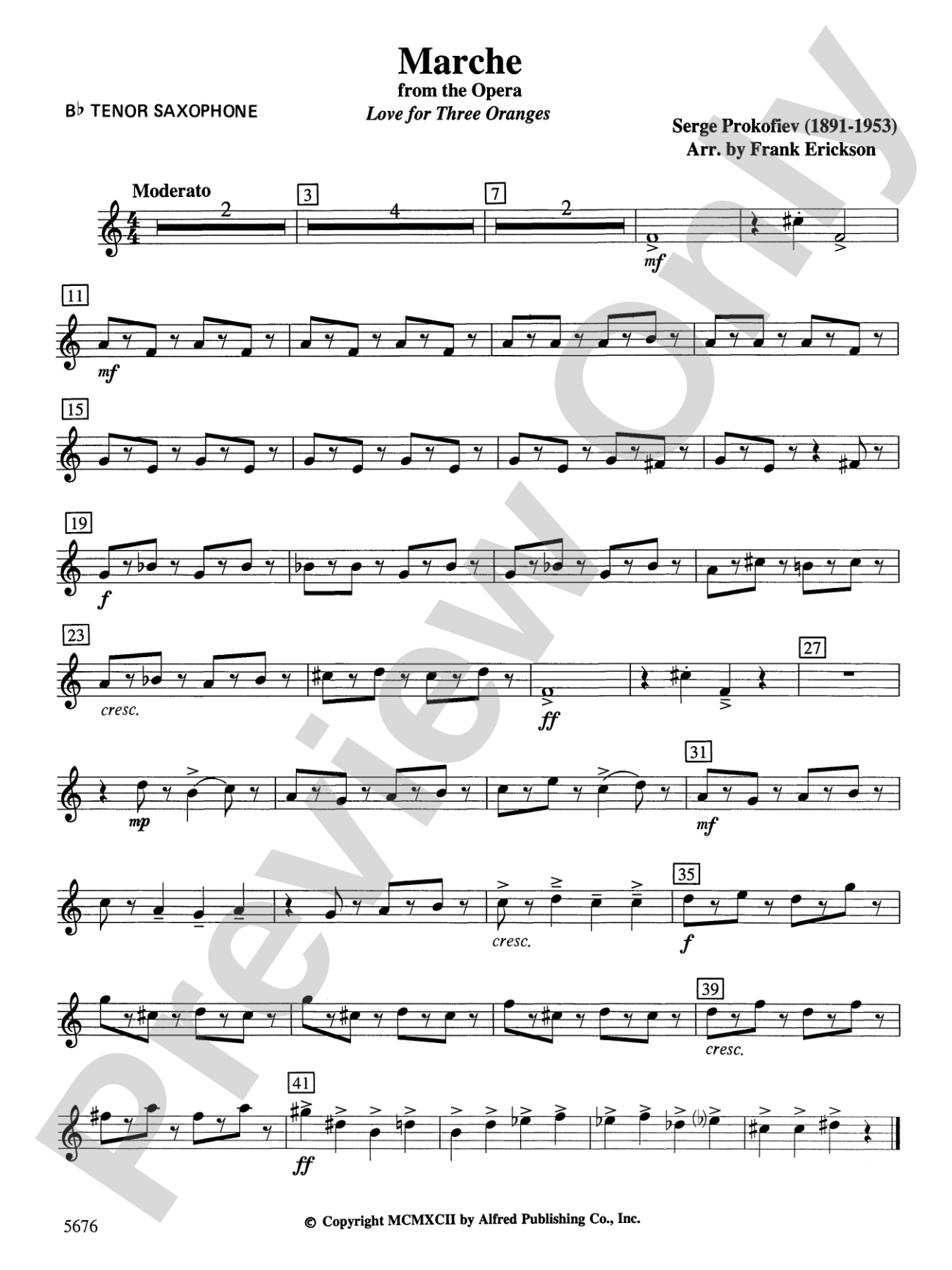 March from the Opera Love for 3 Oranges: B-flat Tenor Saxophone