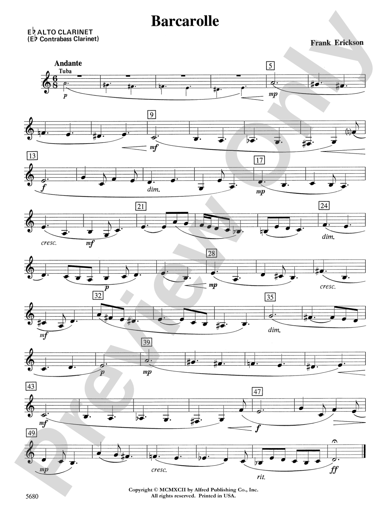 Barcarolle: E-flat Alto Clarinet