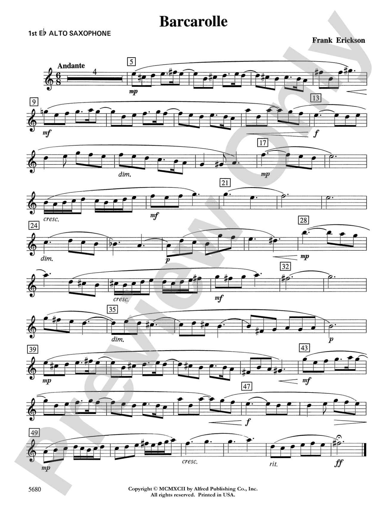 Barcarolle: E-flat Alto Saxophone