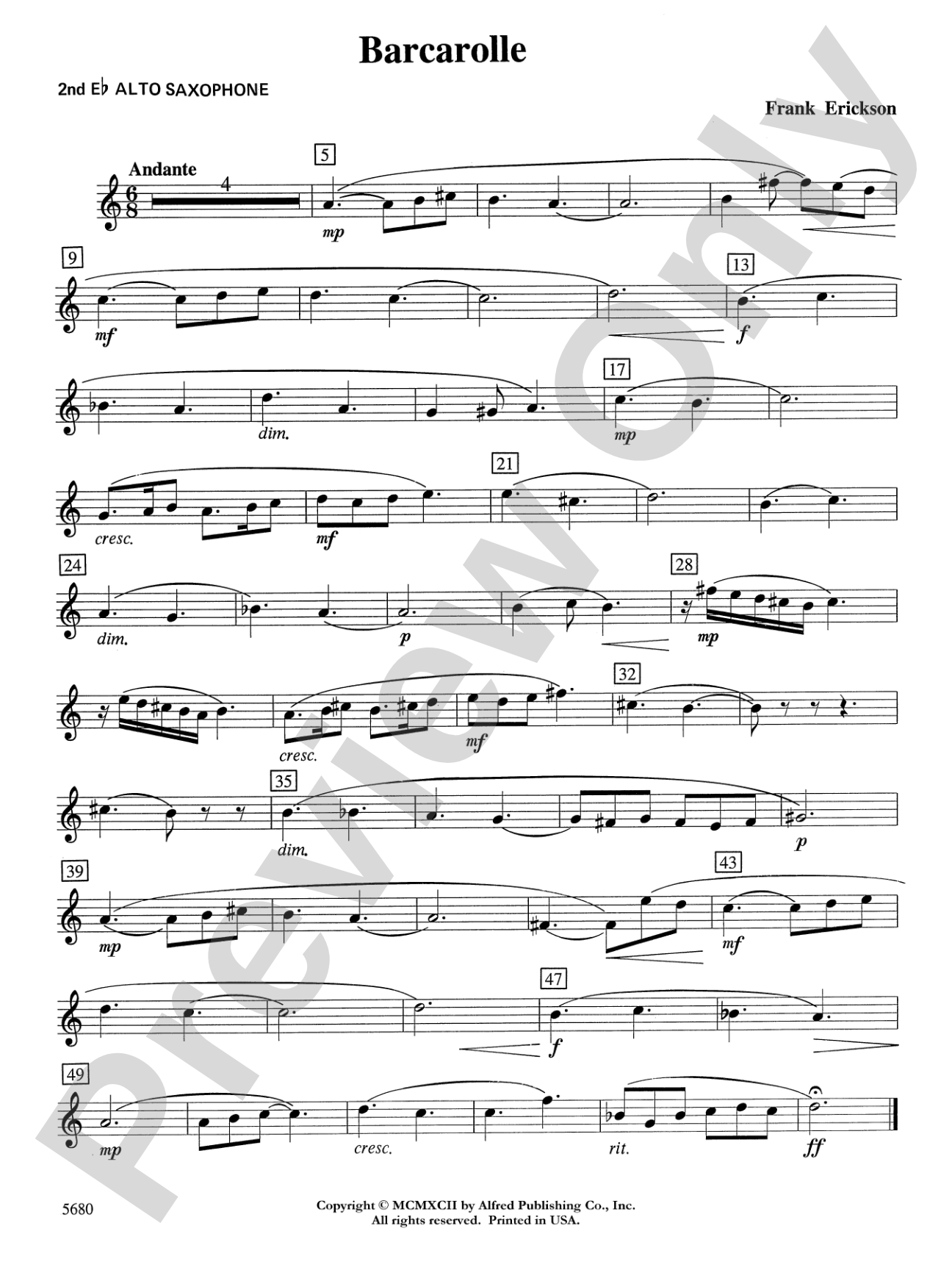 Barcarolle: 2nd E-flat Alto Saxophone