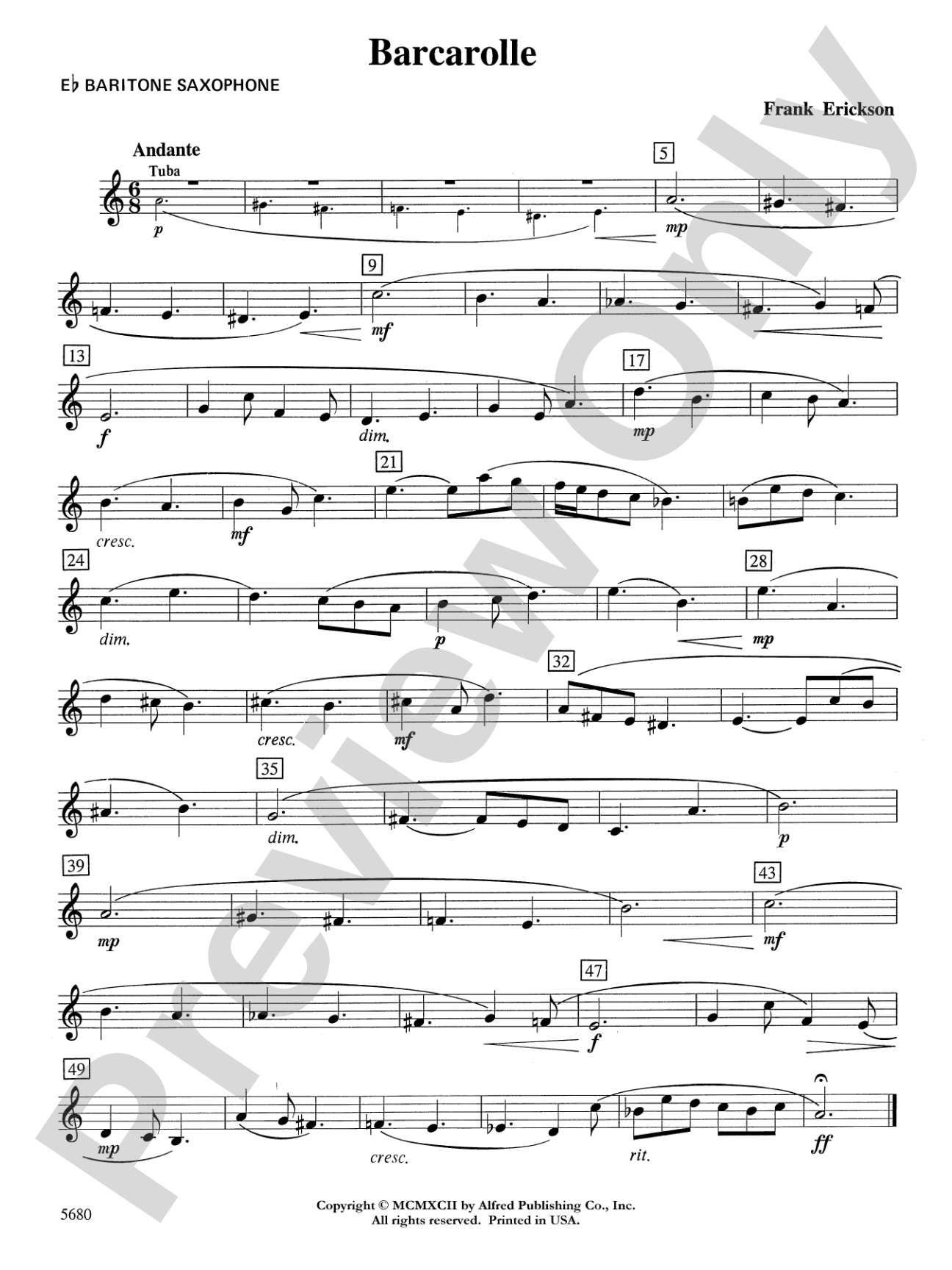 Barcarolle: E-flat Baritone Saxophone