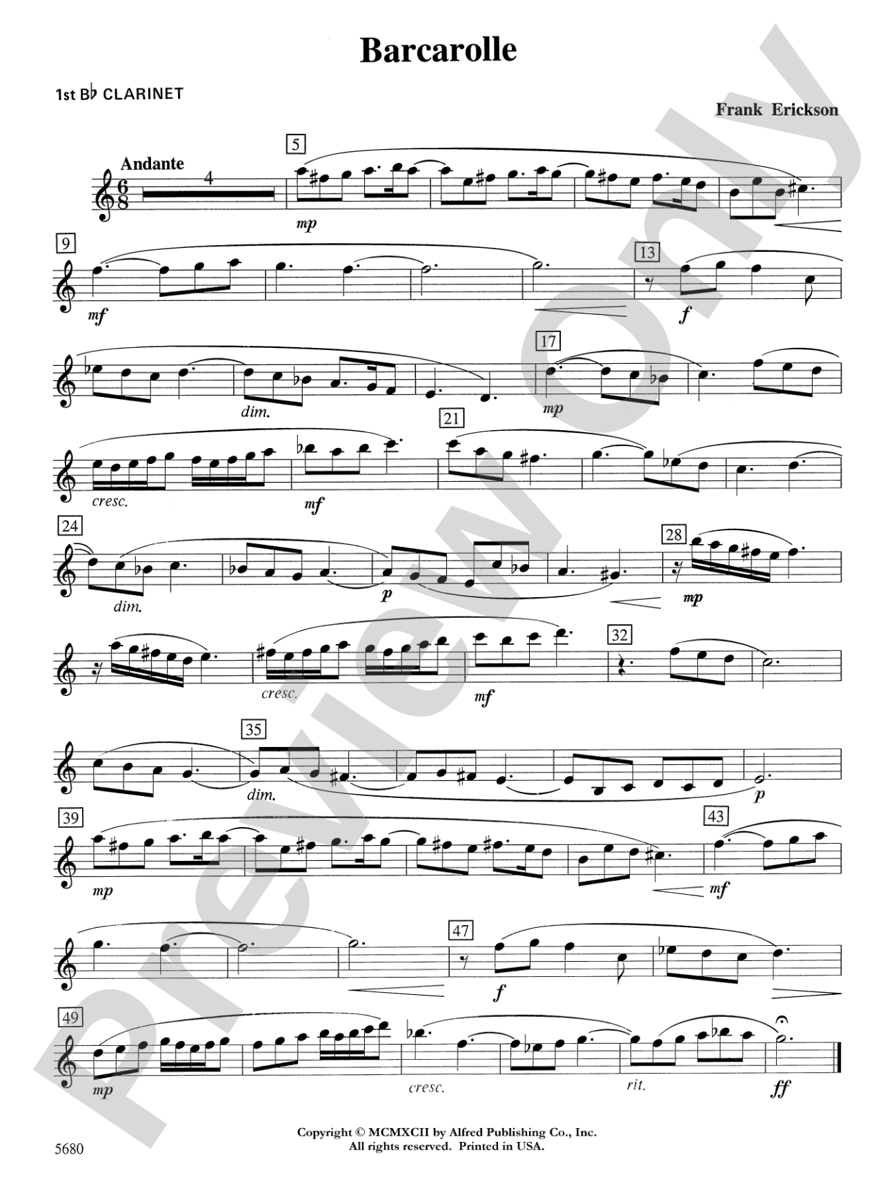 Barcarolle: 1st B-flat Clarinet