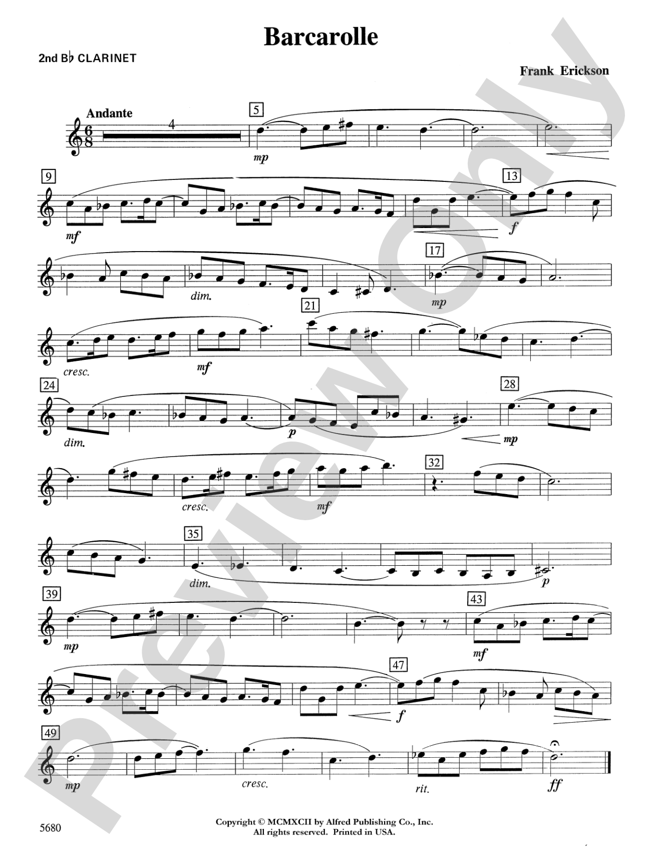 Barcarolle: 2nd B-flat Clarinet