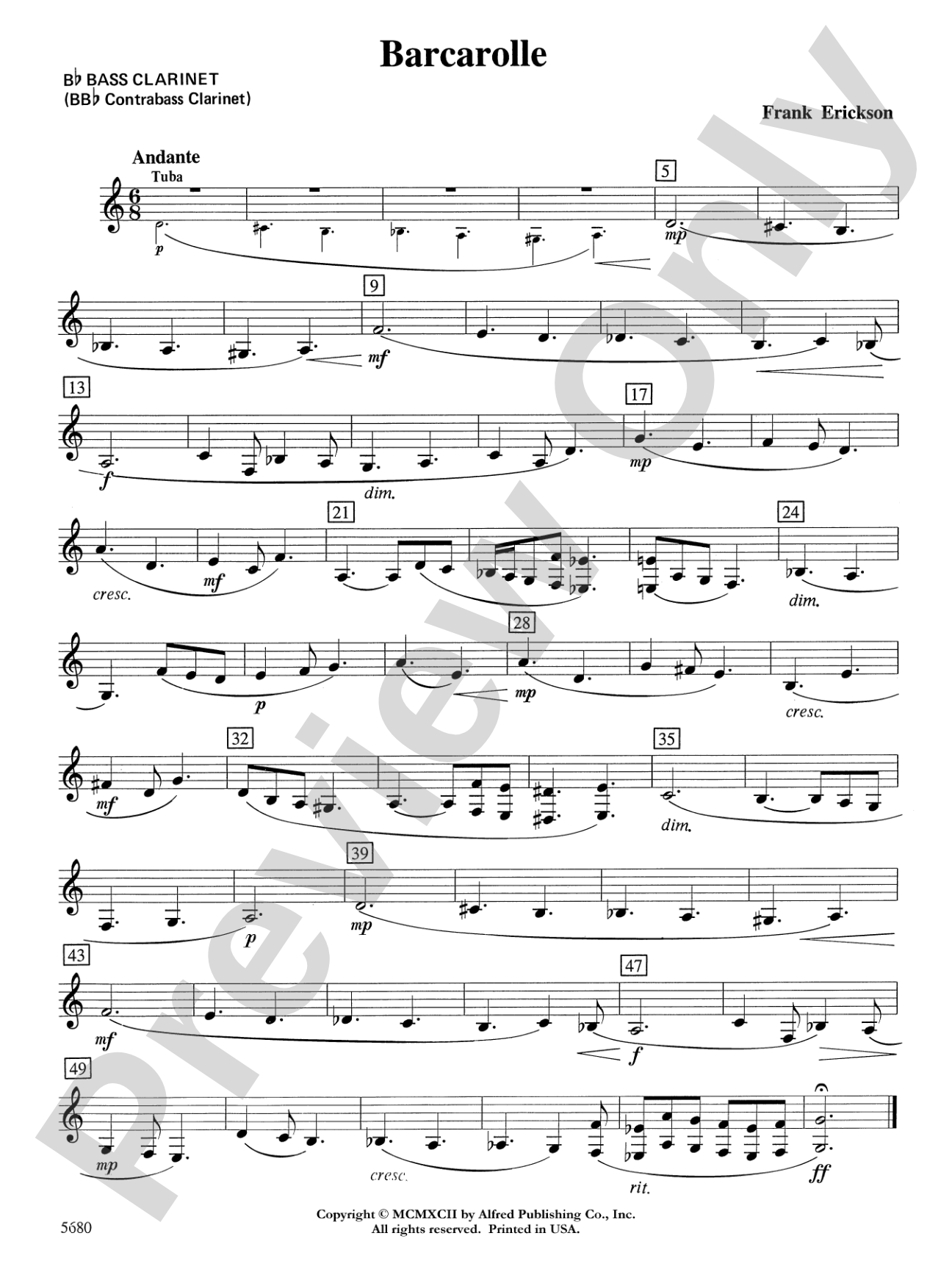 Barcarolle: B-flat Bass Clarinet