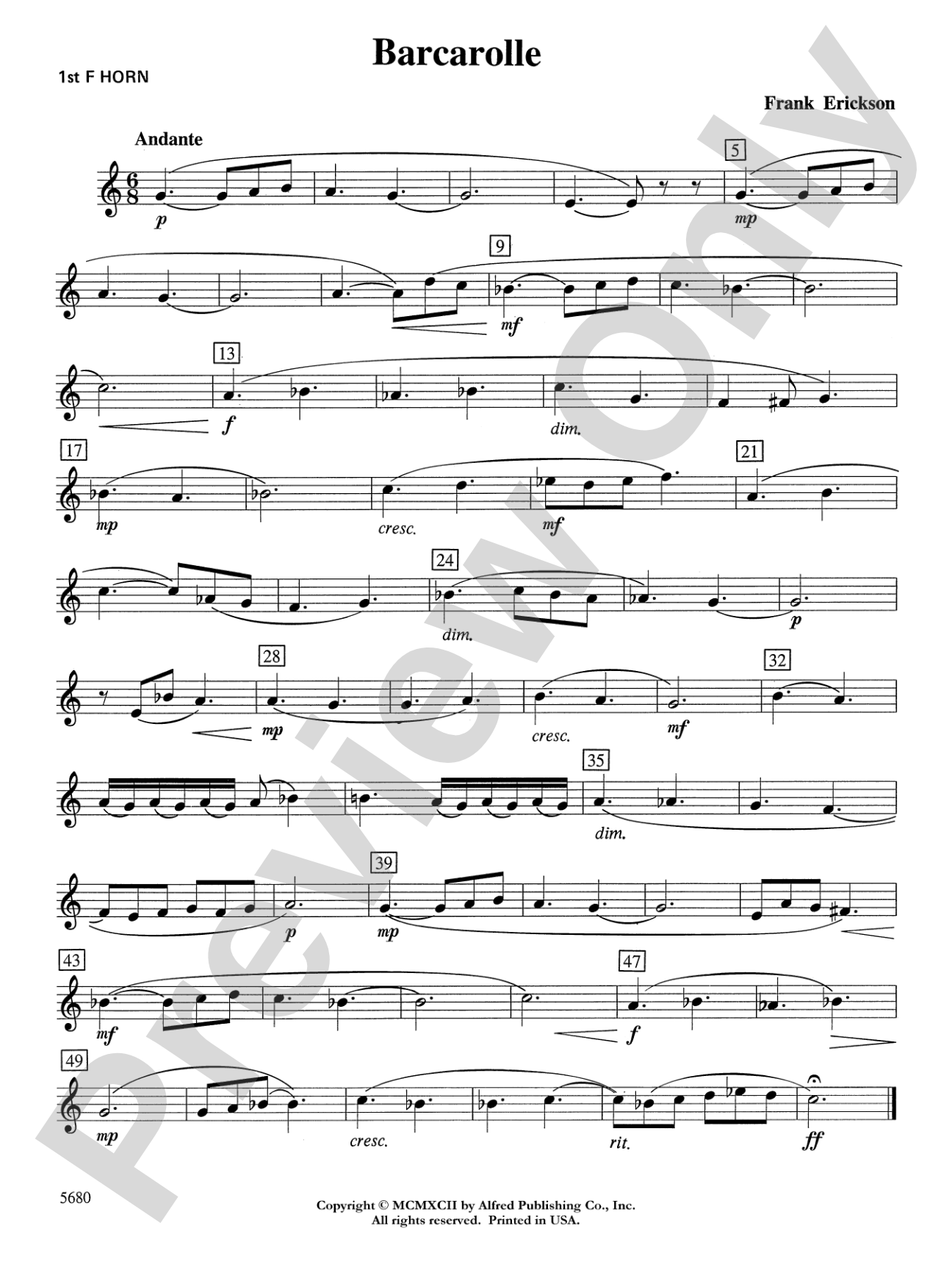 Barcarolle: 1st F Horn