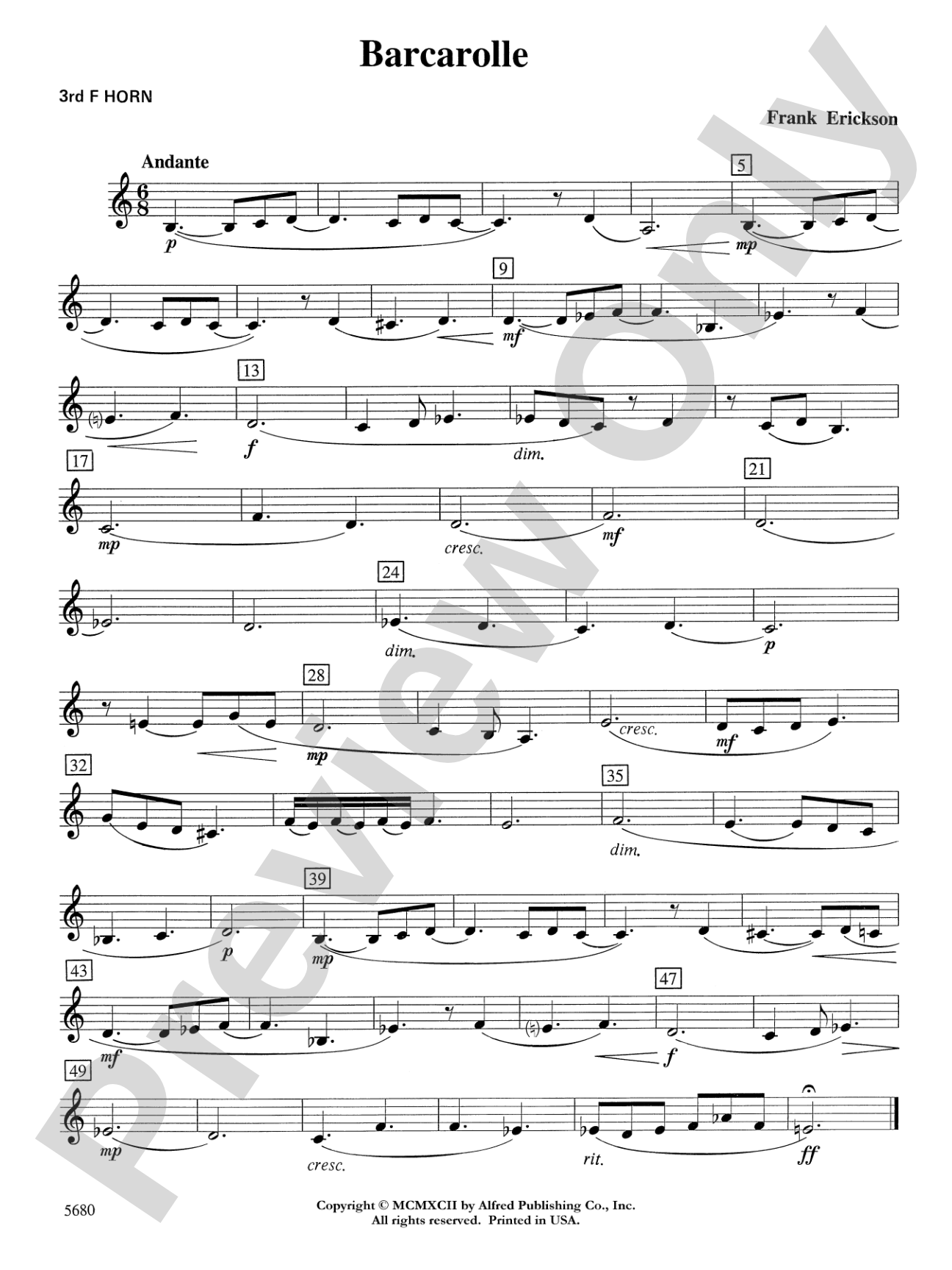 Barcarolle: 3rd F Horn