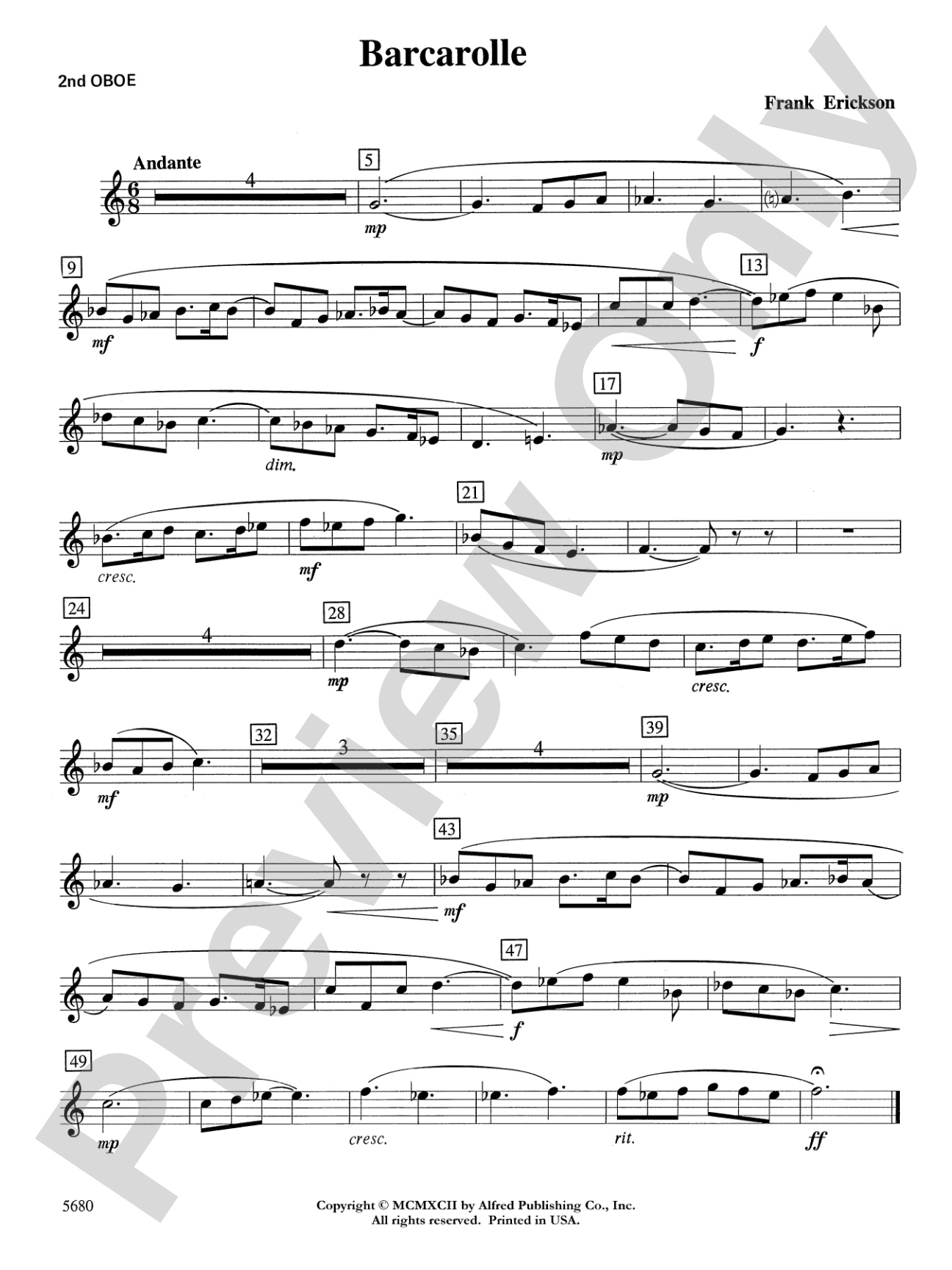 Barcarolle: 2nd Oboe