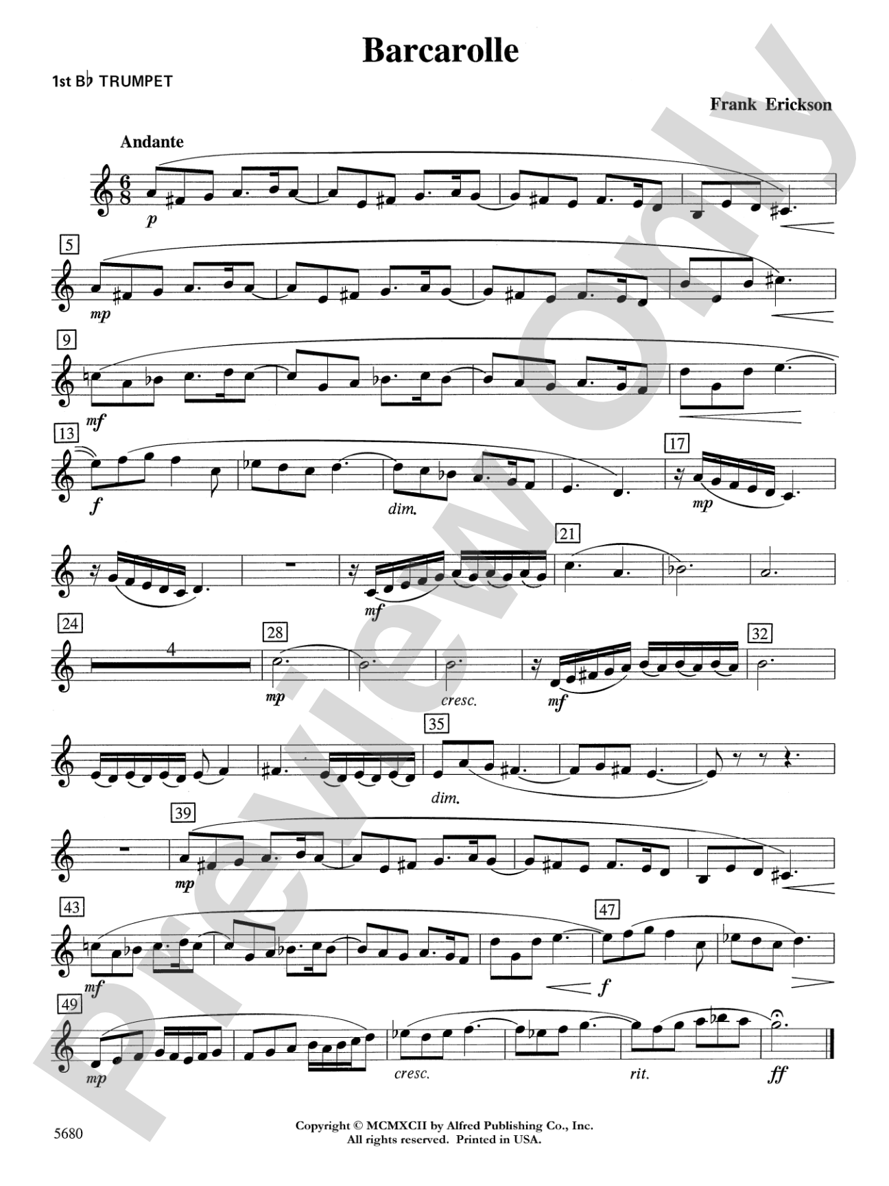 Barcarolle: 1st B-flat Trumpet