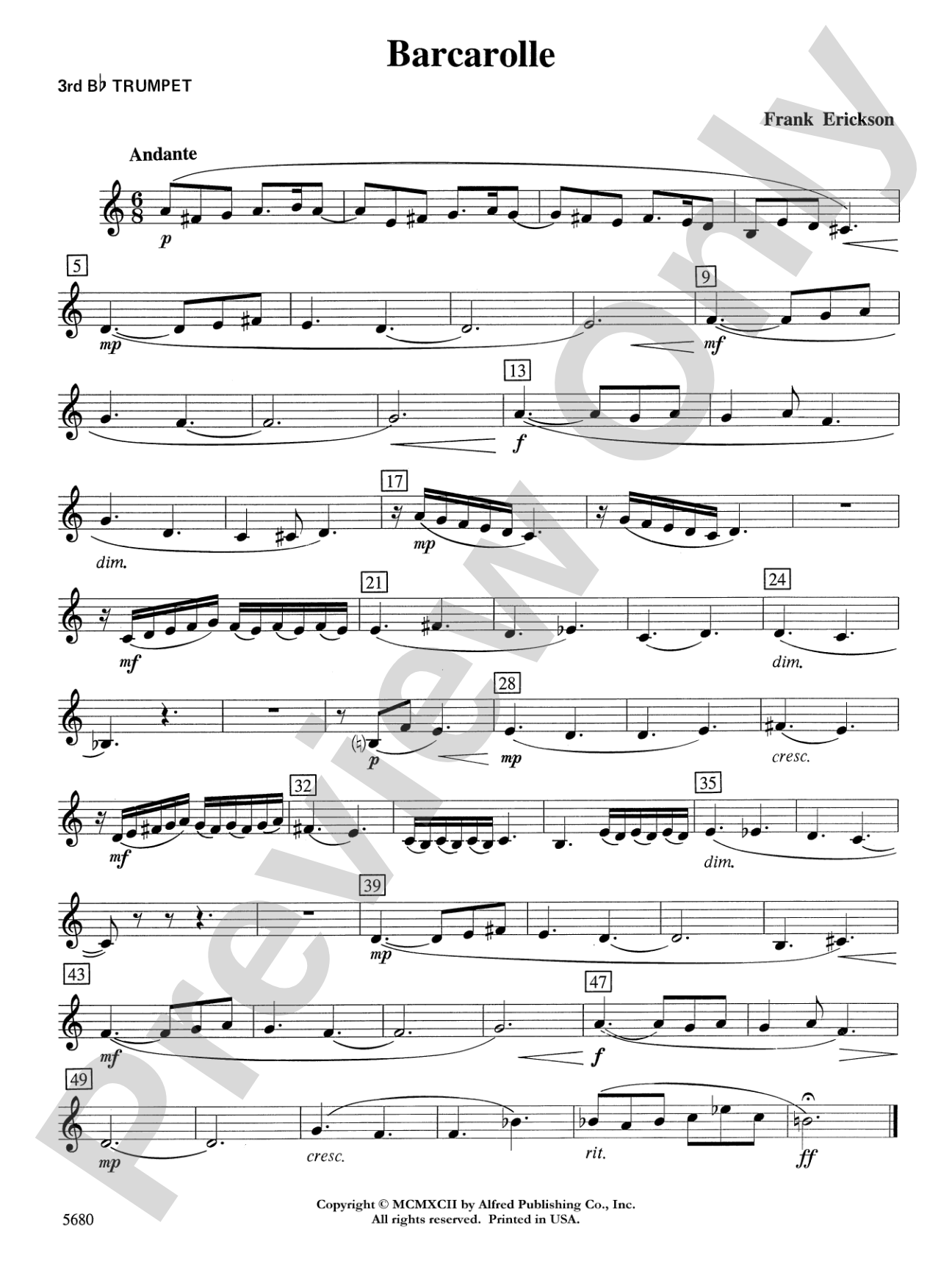 Barcarolle: 3rd B-flat Trumpet