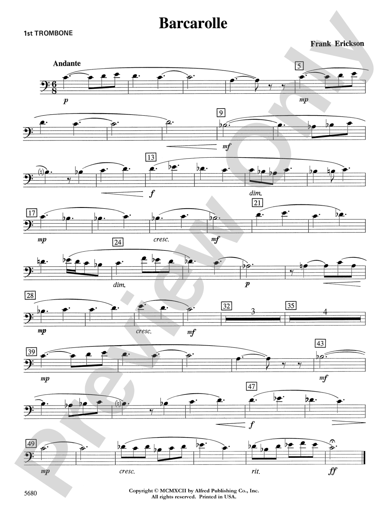 Barcarolle: 1st Trombone