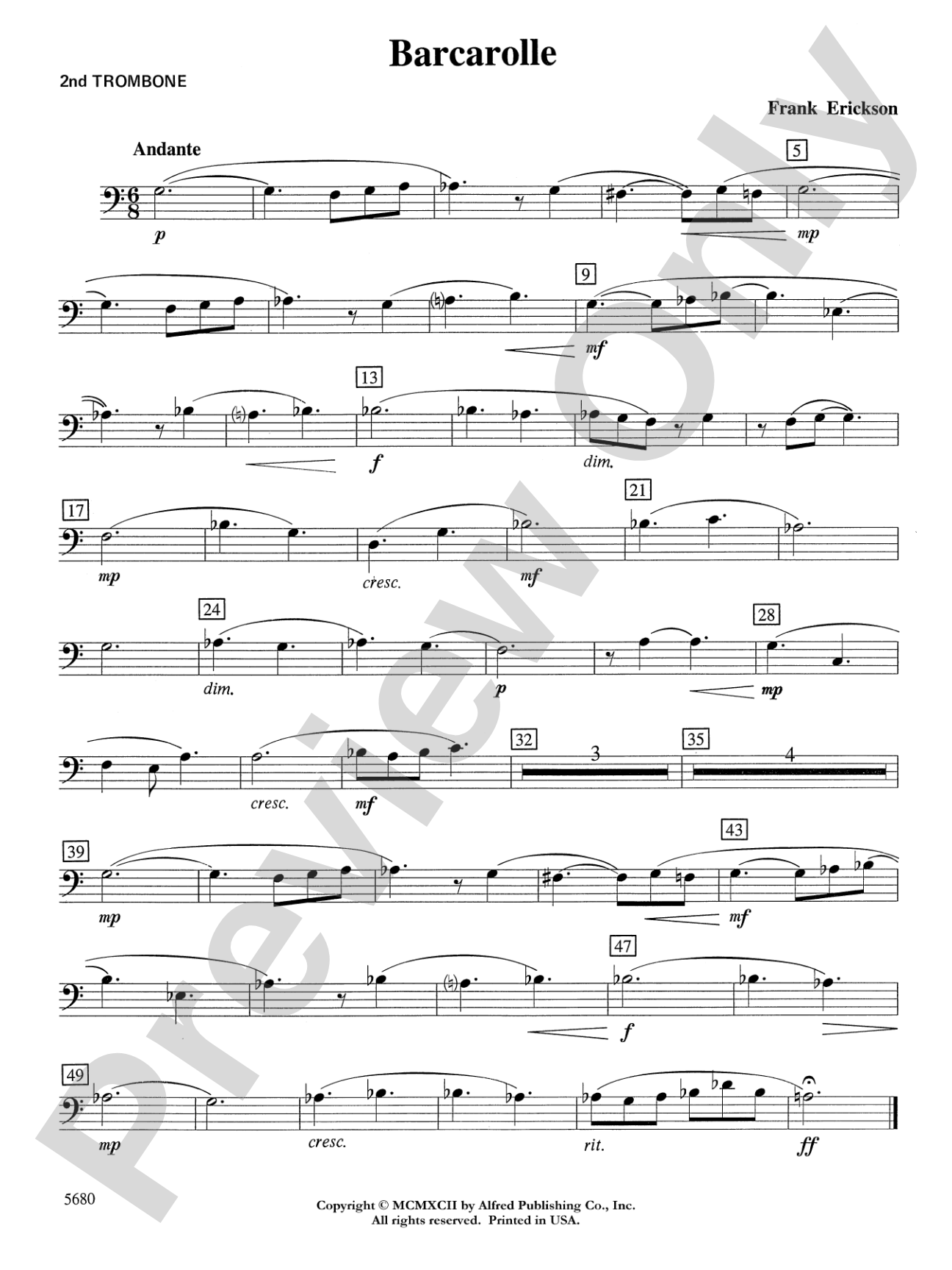 Barcarolle: 2nd Trombone