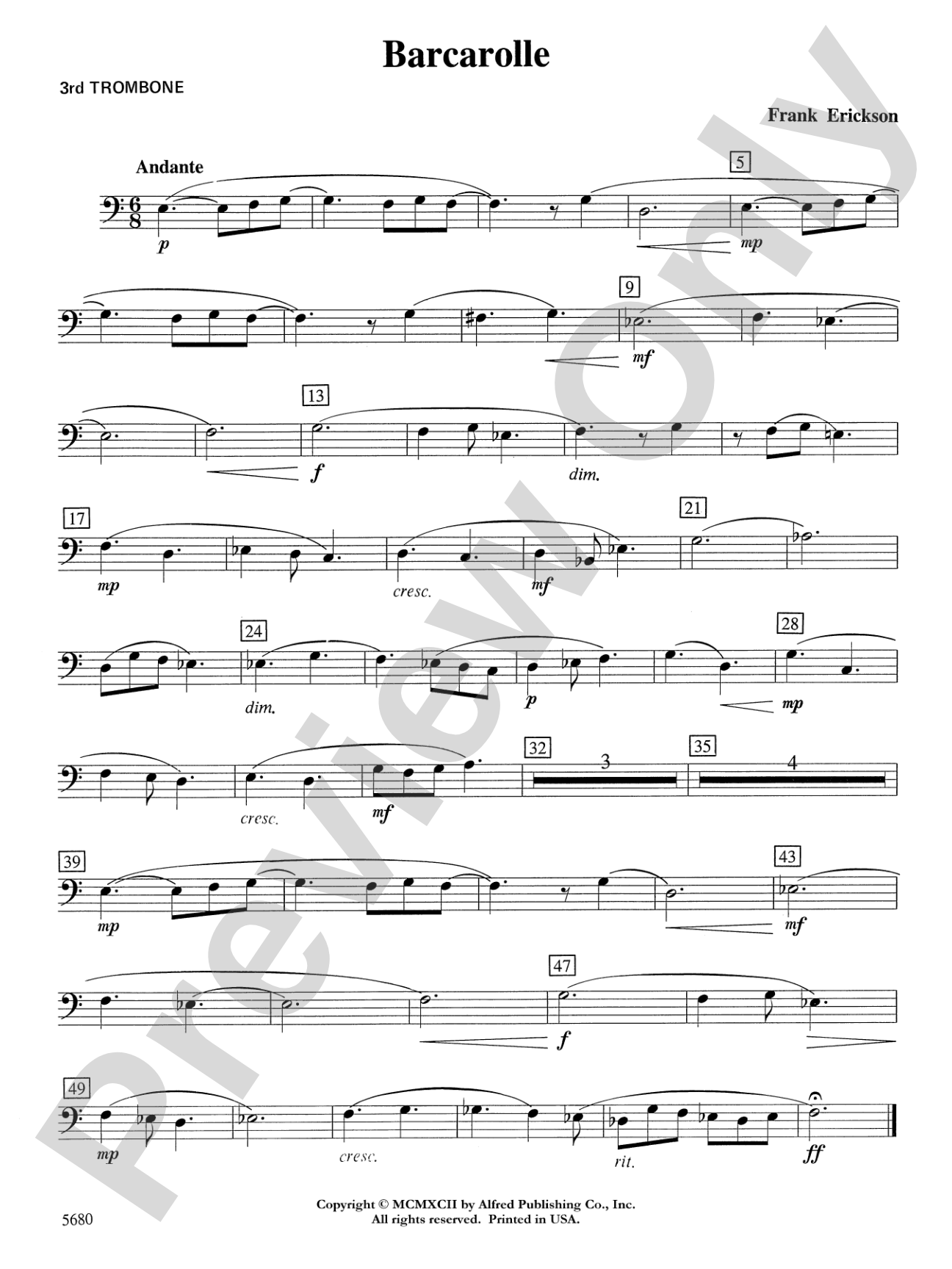 Barcarolle: 3rd Trombone