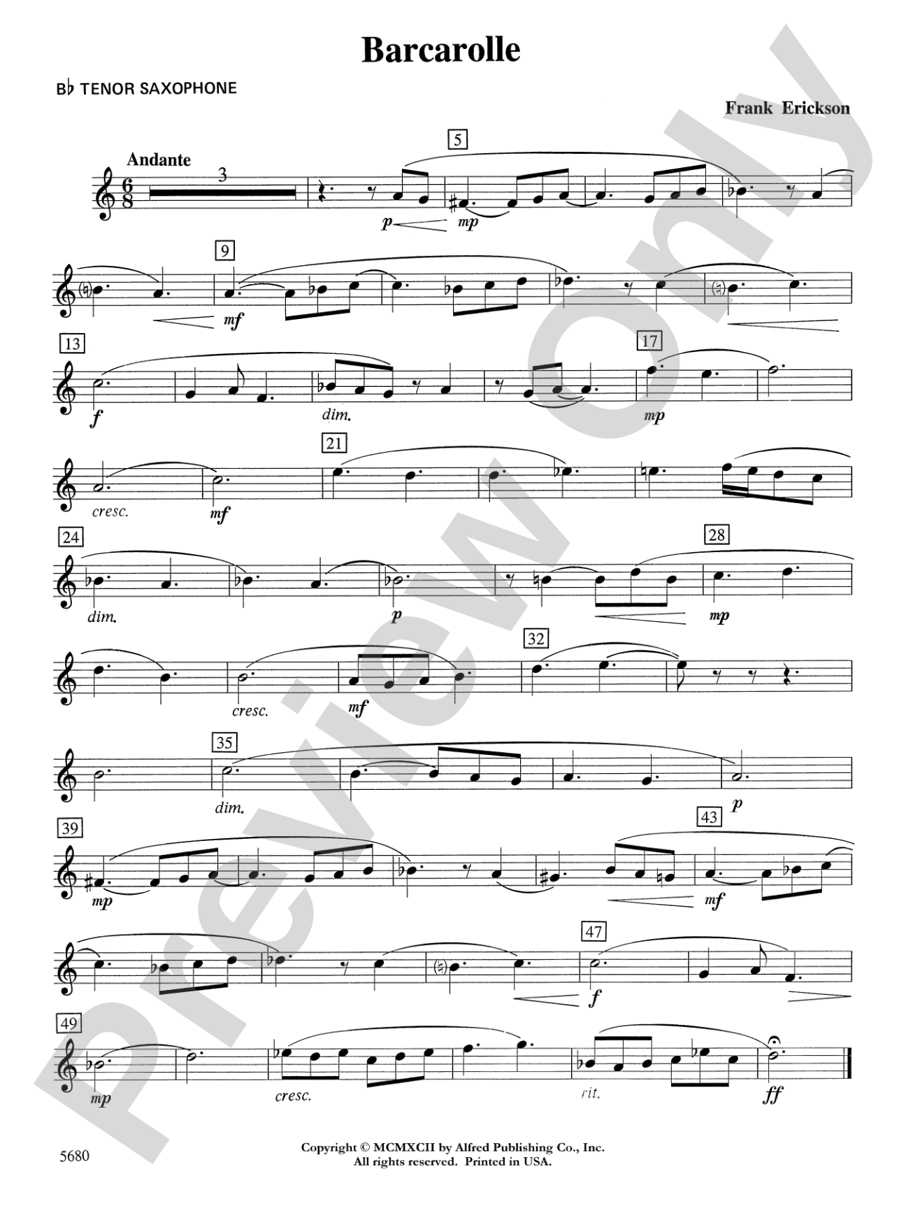 Barcarolle: B-flat Tenor Saxophone