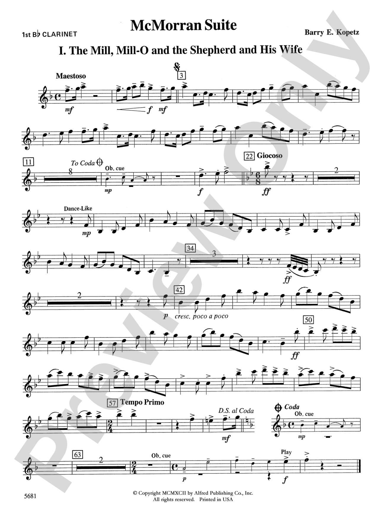 McMorran Suite: 1st B-flat Clarinet