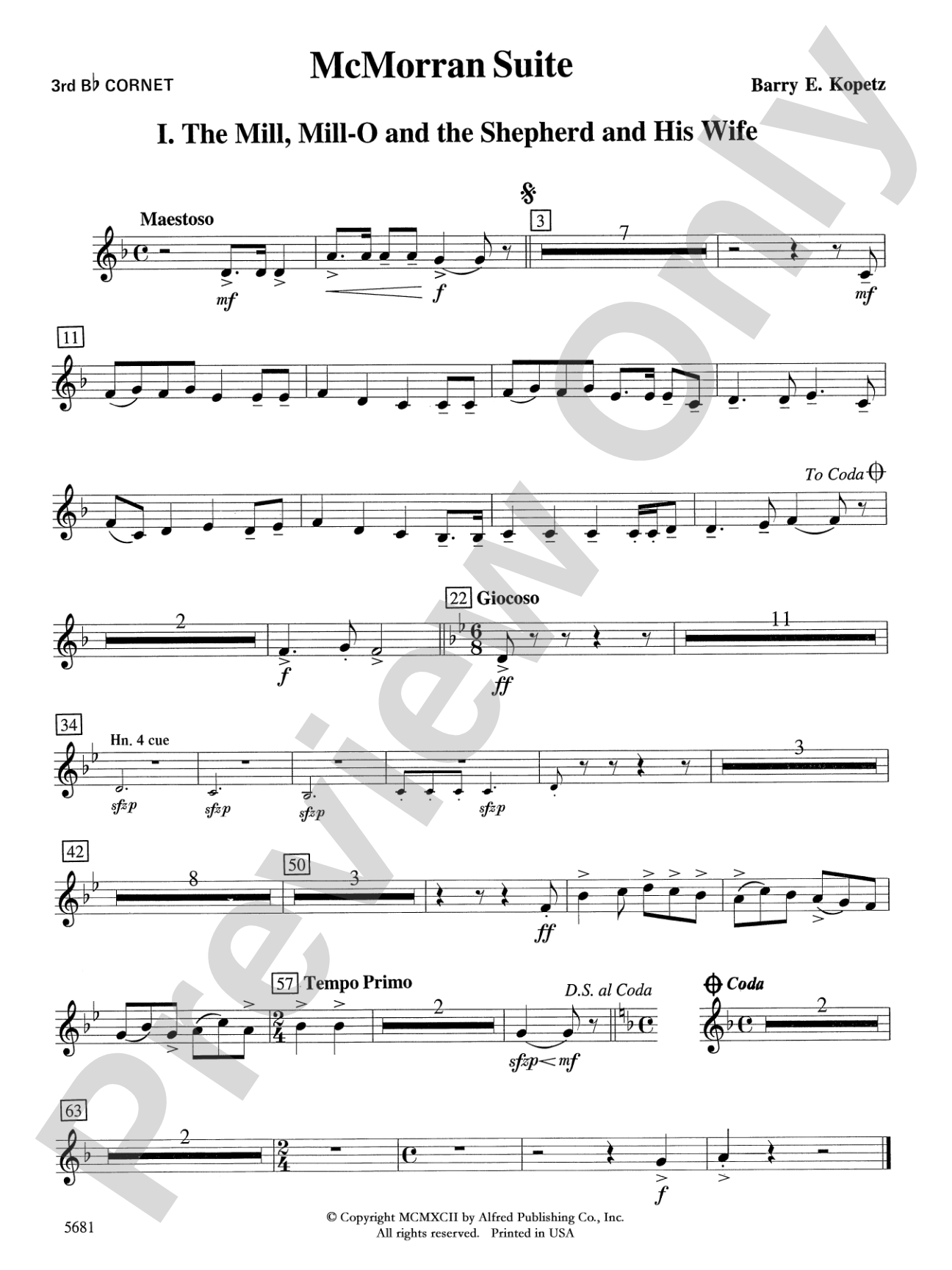 McMorran Suite: 3rd B-flat Cornet