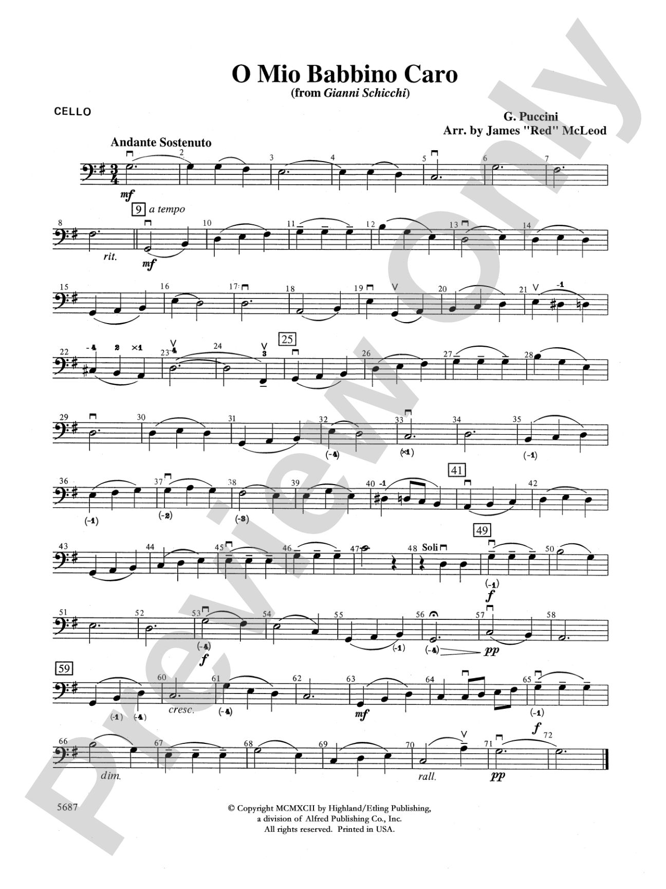 O Mio Babbino Caro from "Gianni Schicchi," theme from the film A Room with a View: Cello
