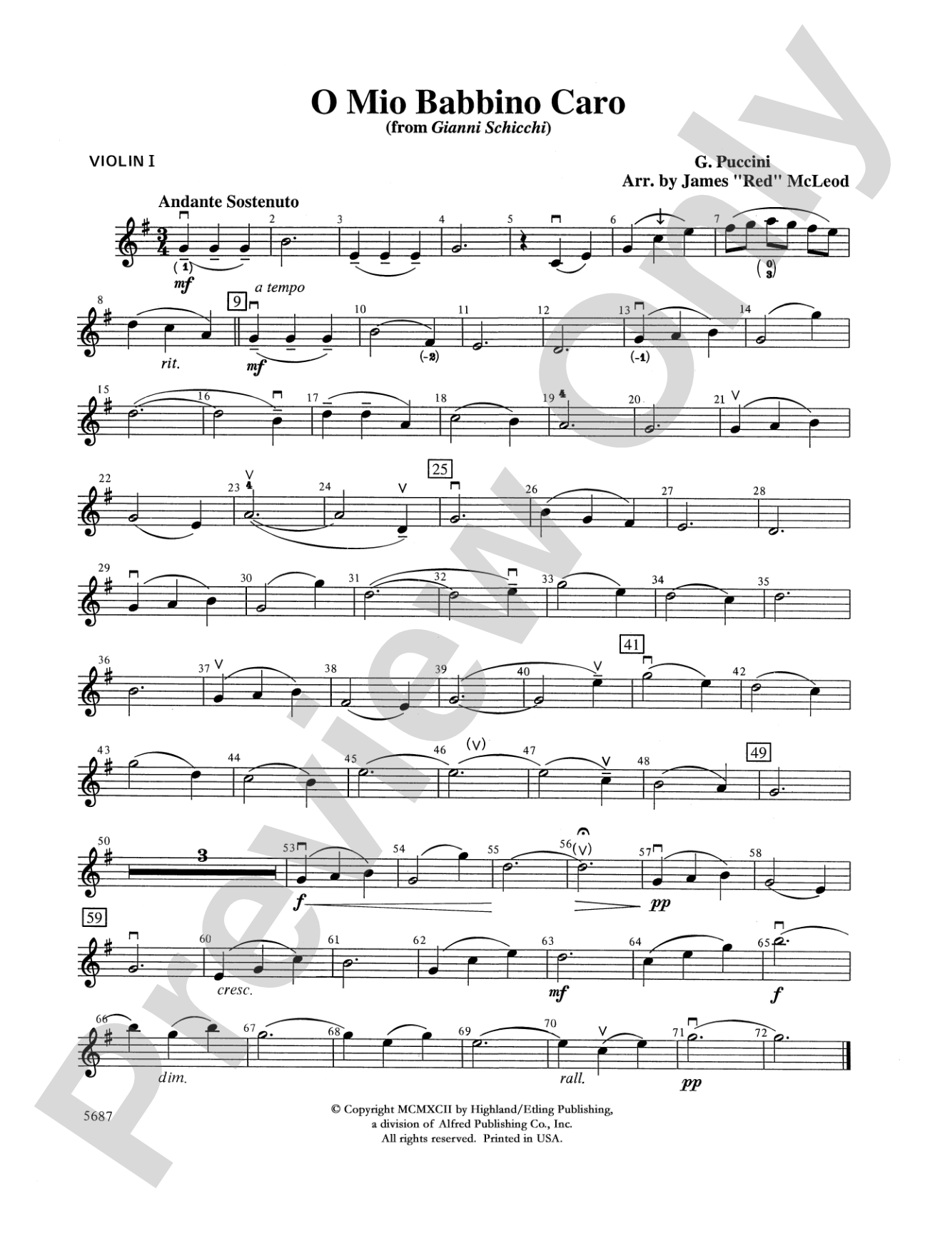 O Mio Babbino Caro from "Gianni Schicchi," theme from the film A Room with a View: 1st Violin