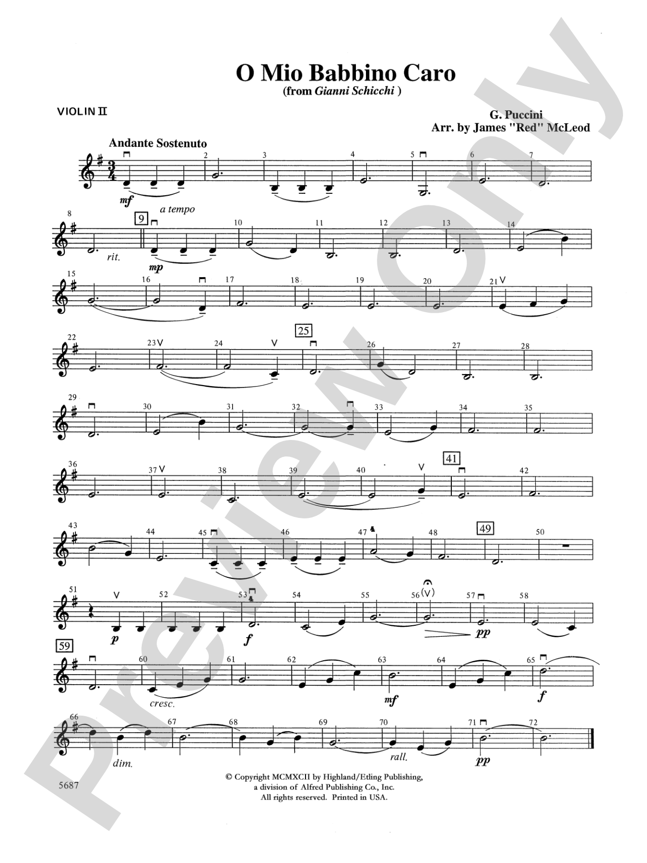 O Mio Babbino Caro from "Gianni Schicchi," theme from the film A Room with a View: 2nd Violin