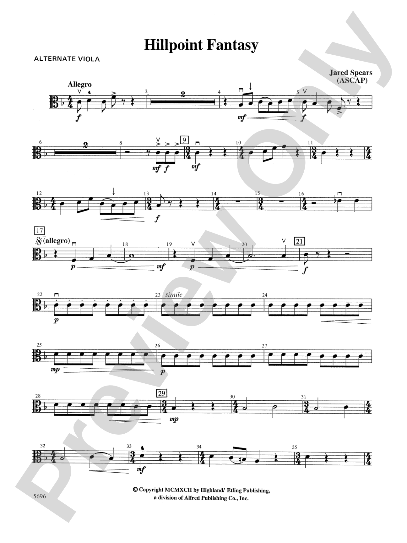 Hill Point Fantasy (Overture for Orchestra): Alternate Viola