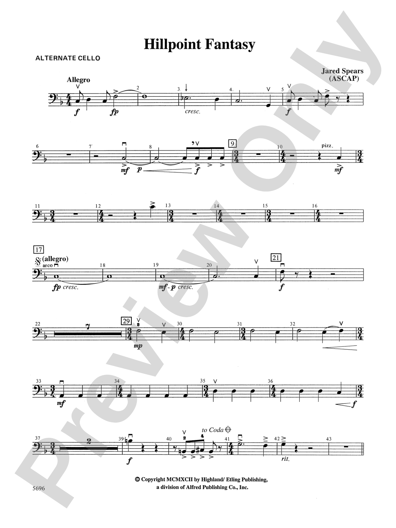 Hill Point Fantasy (Overture for Orchestra): Alternate Cello