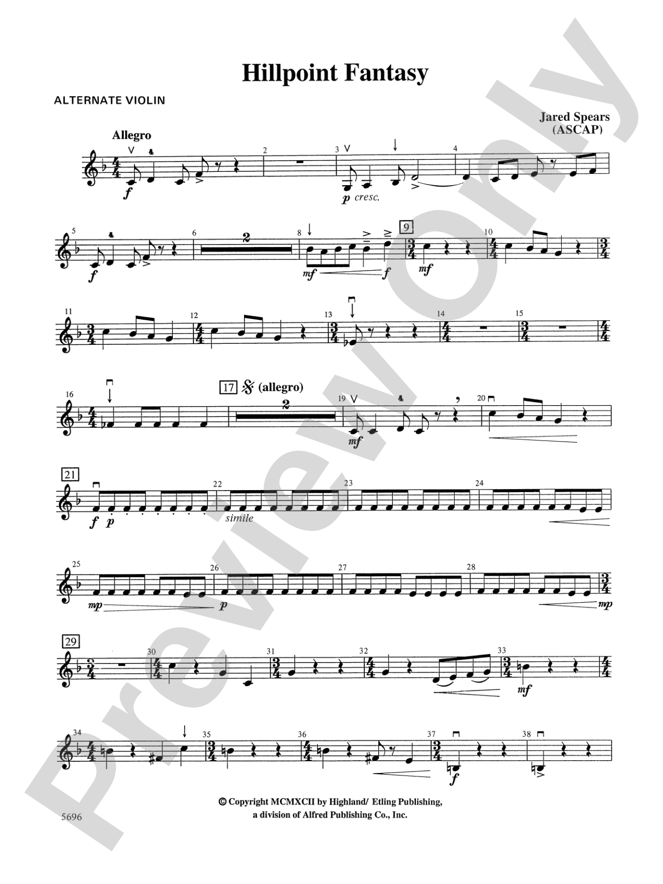 Hill Point Fantasy (Overture for Orchestra): Alternate Violin