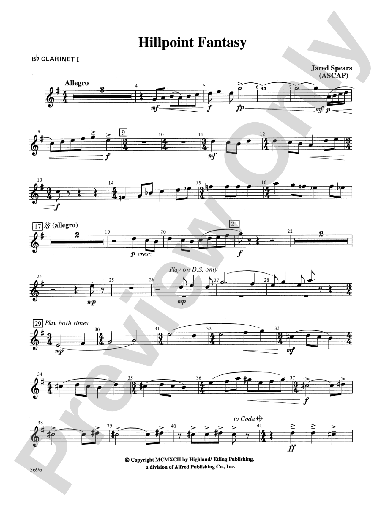 Hill Point Fantasy (Overture for Orchestra): 1st B-flat Clarinet