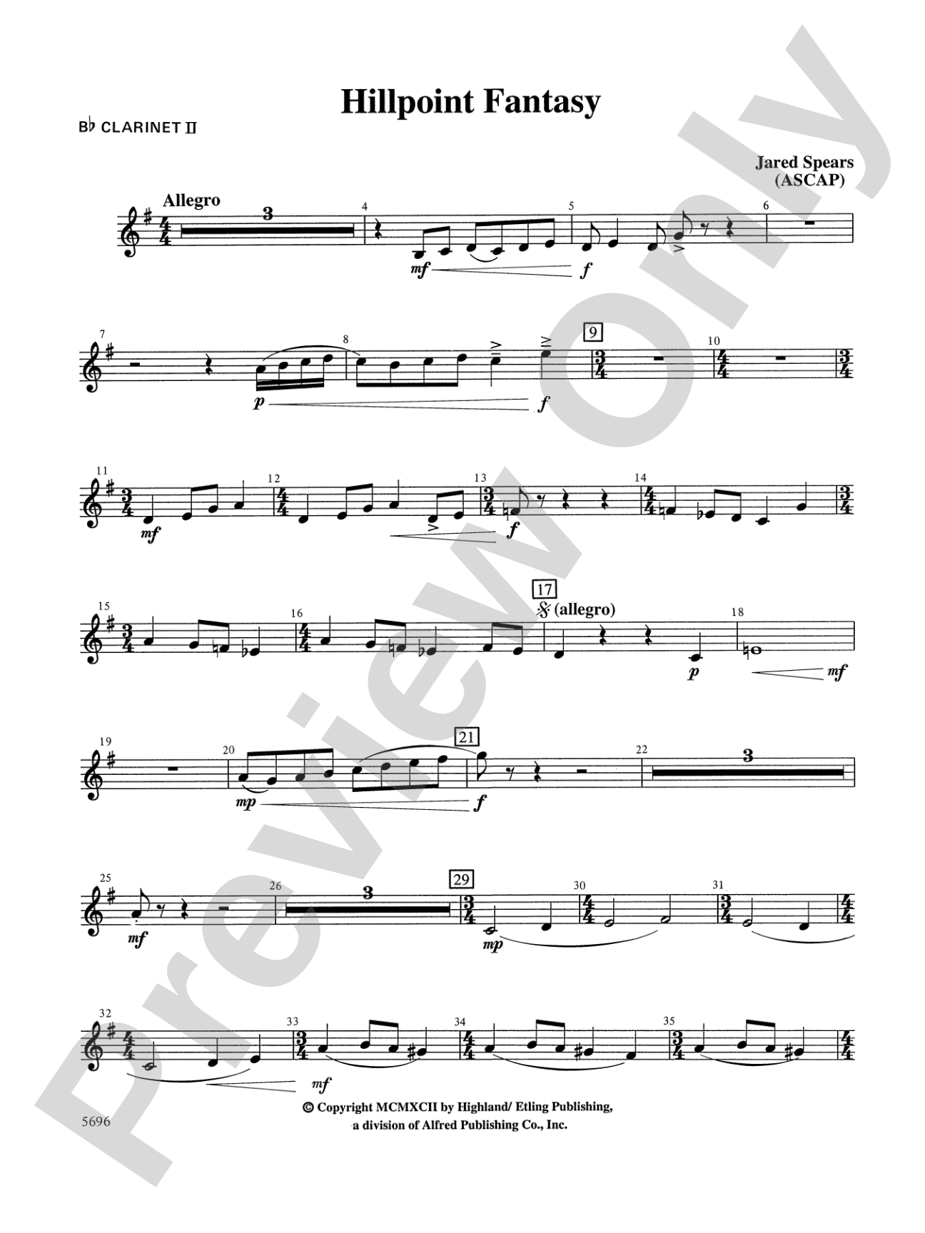 Hill Point Fantasy (Overture for Orchestra): 2nd B-flat Clarinet
