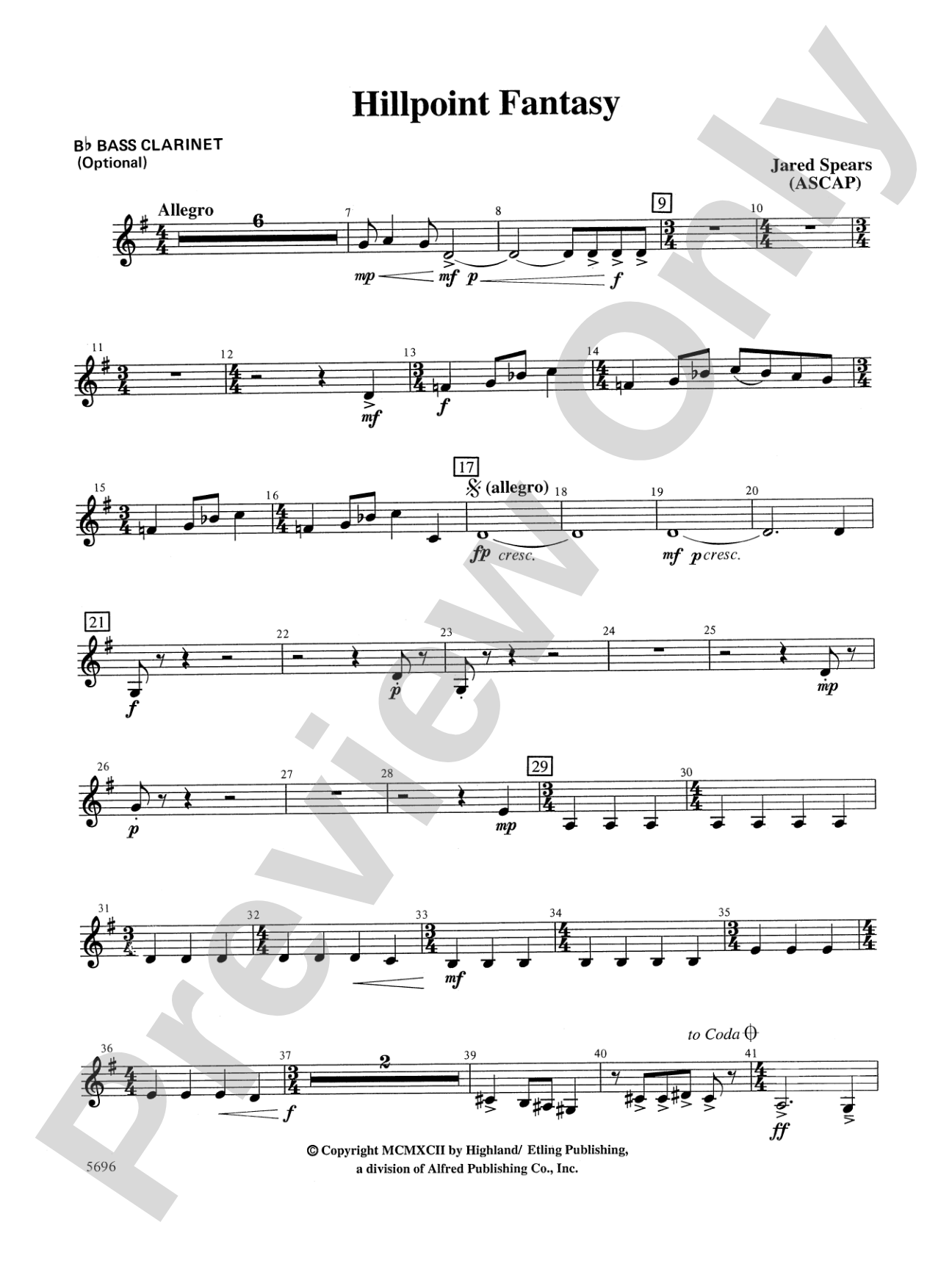 Hill Point Fantasy (Overture for Orchestra): B-flat Bass Clarinet