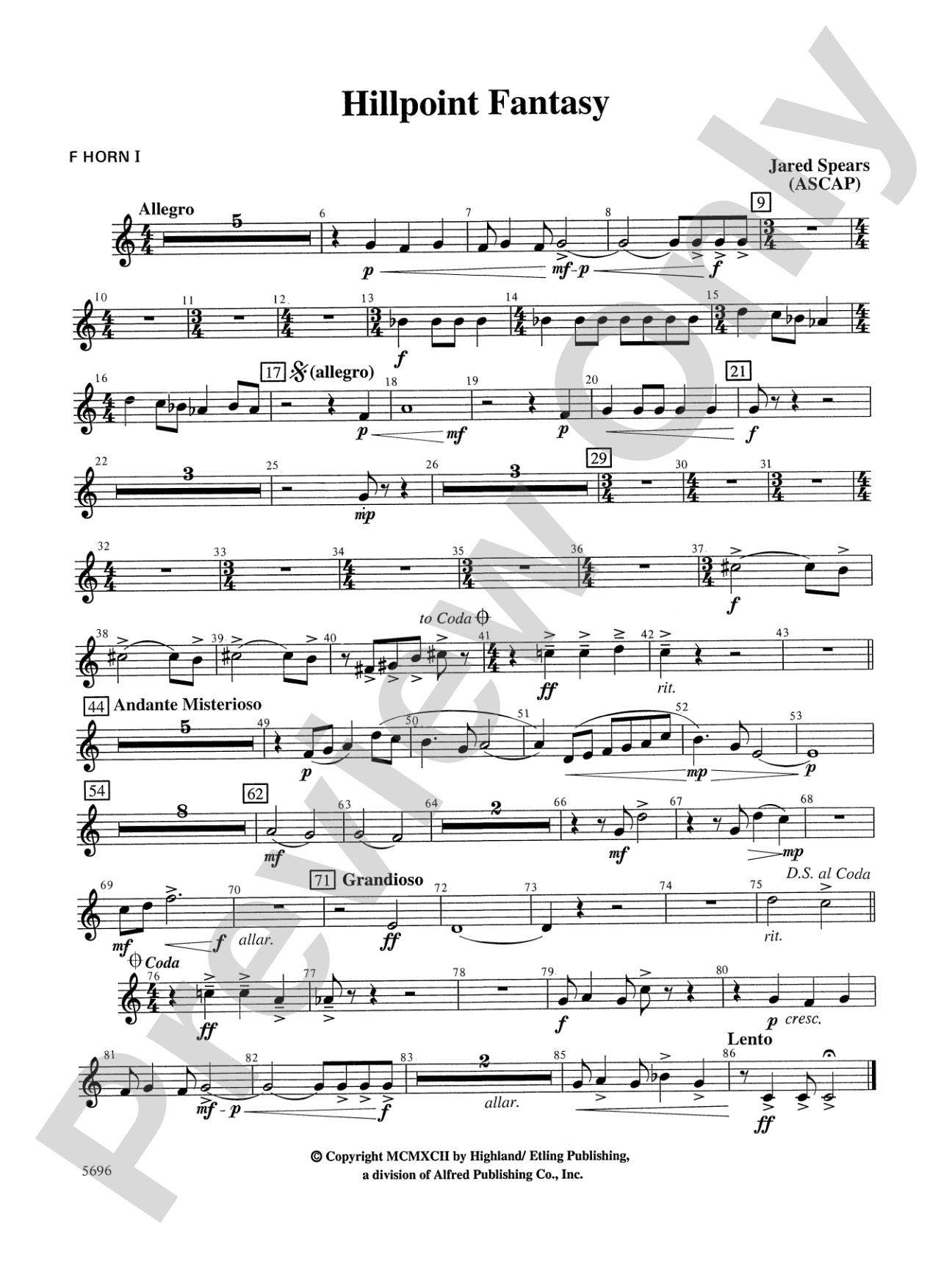 Hill Point Fantasy (Overture for Orchestra): 1st F Horn