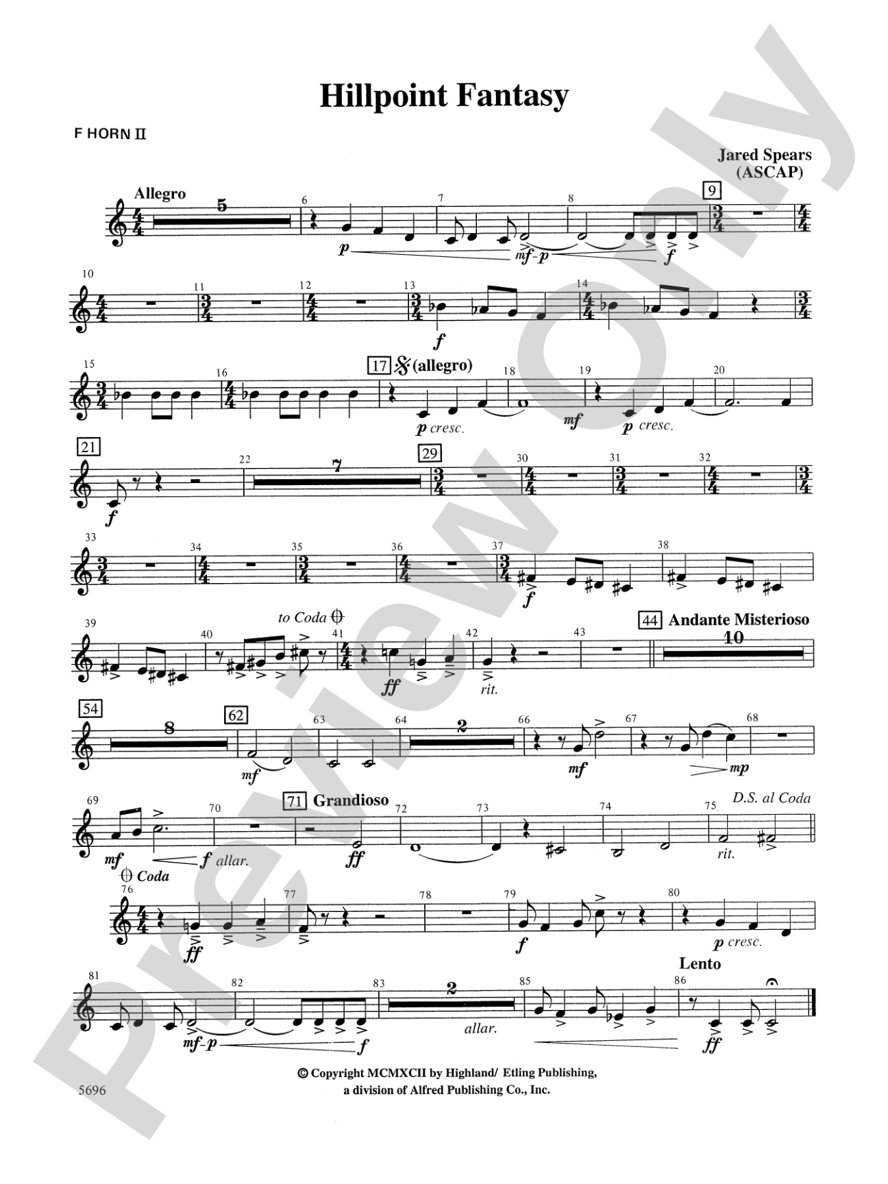 Hill Point Fantasy (Overture for Orchestra): 2nd F Horn