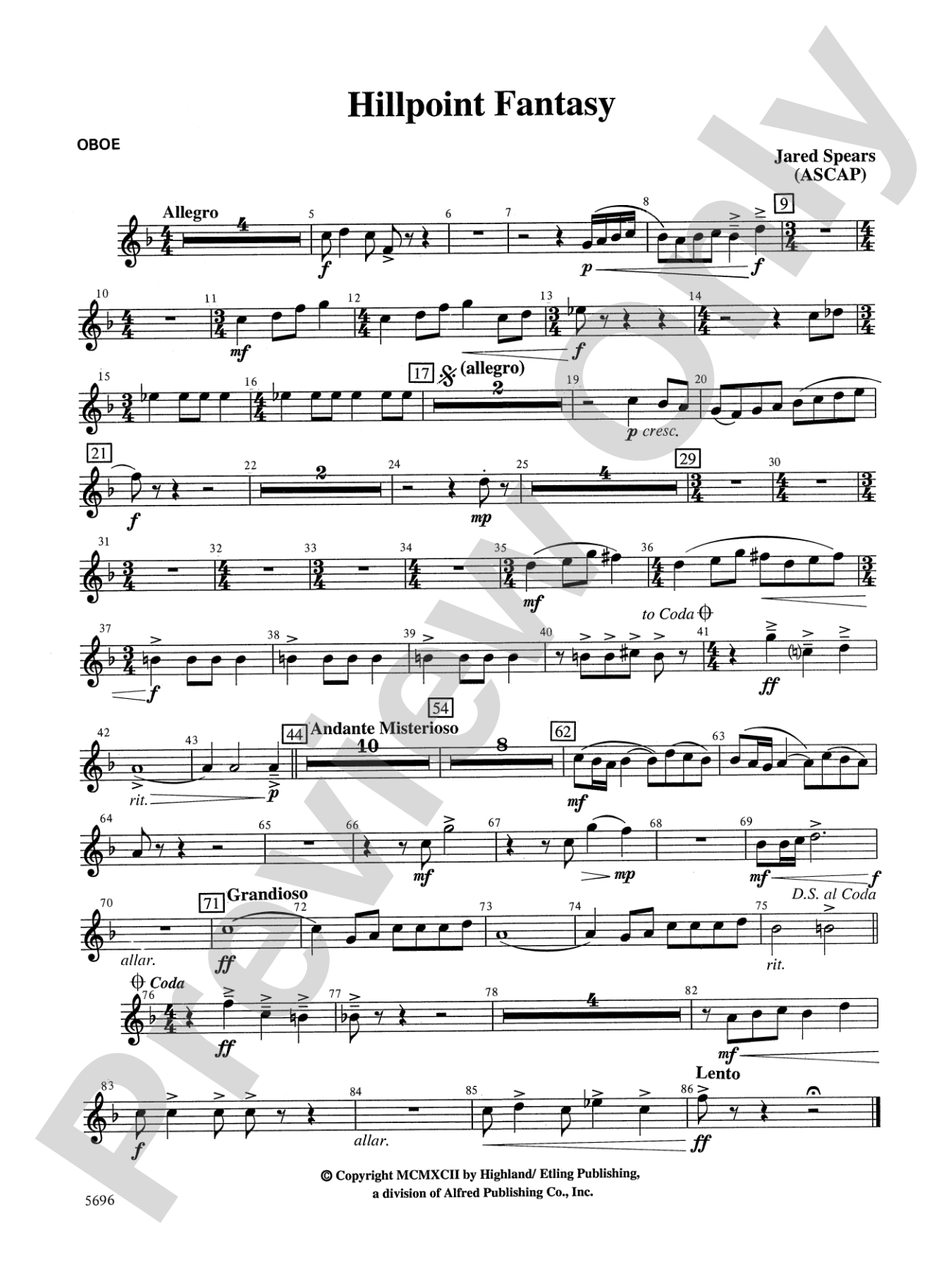 Hill Point Fantasy (Overture for Orchestra): Oboe