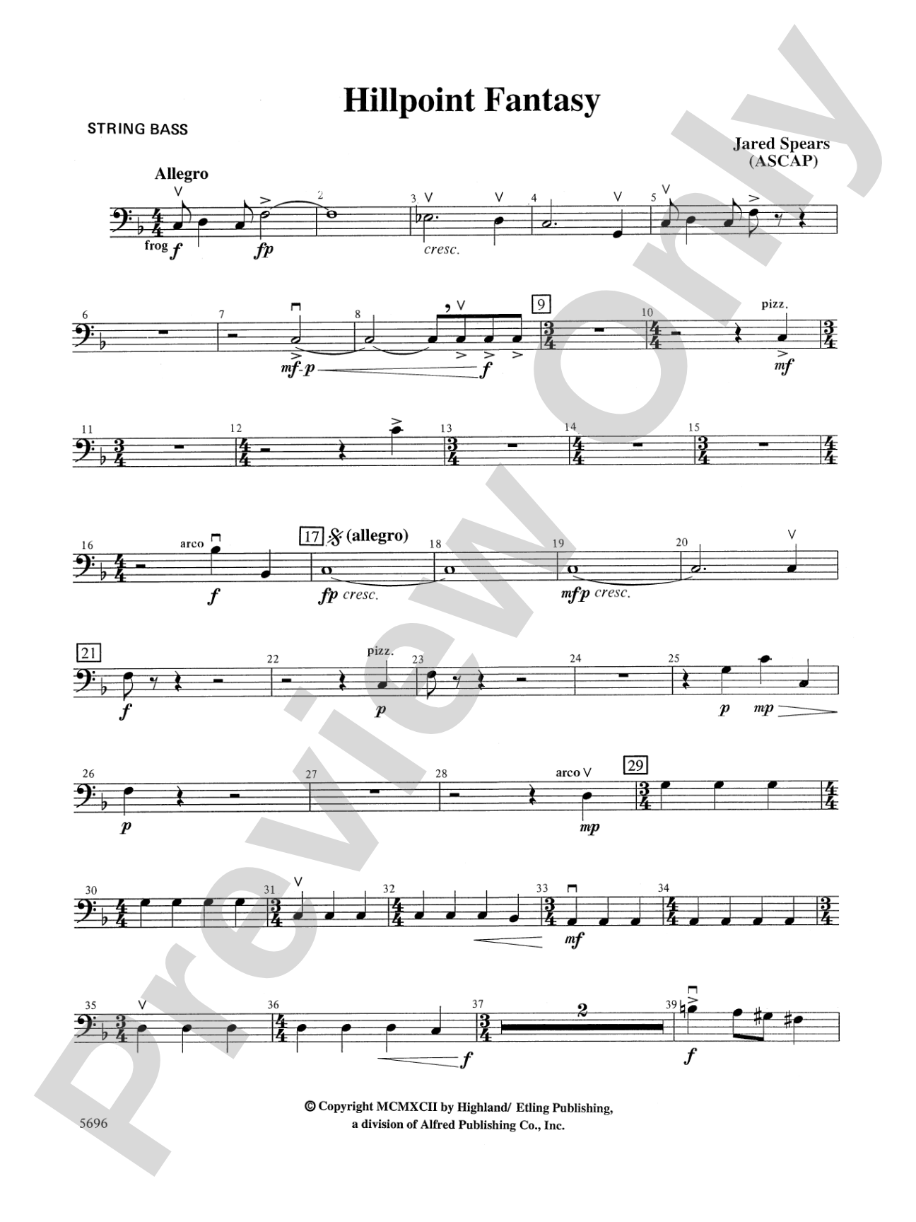 Hill Point Fantasy (Overture for Orchestra): String Bass