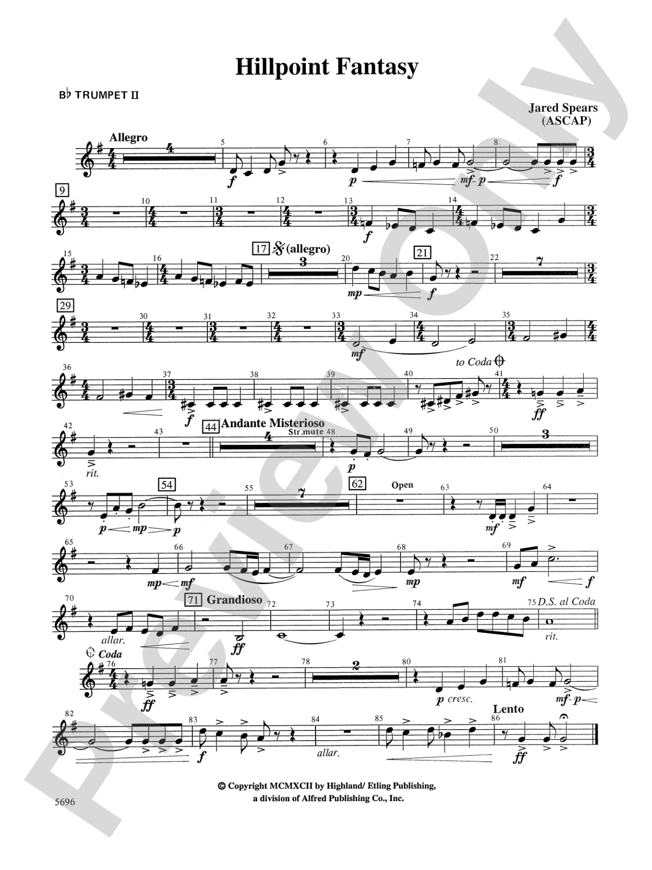 Hill Point Fantasy (Overture for Orchestra): 2nd B-flat Trumpet